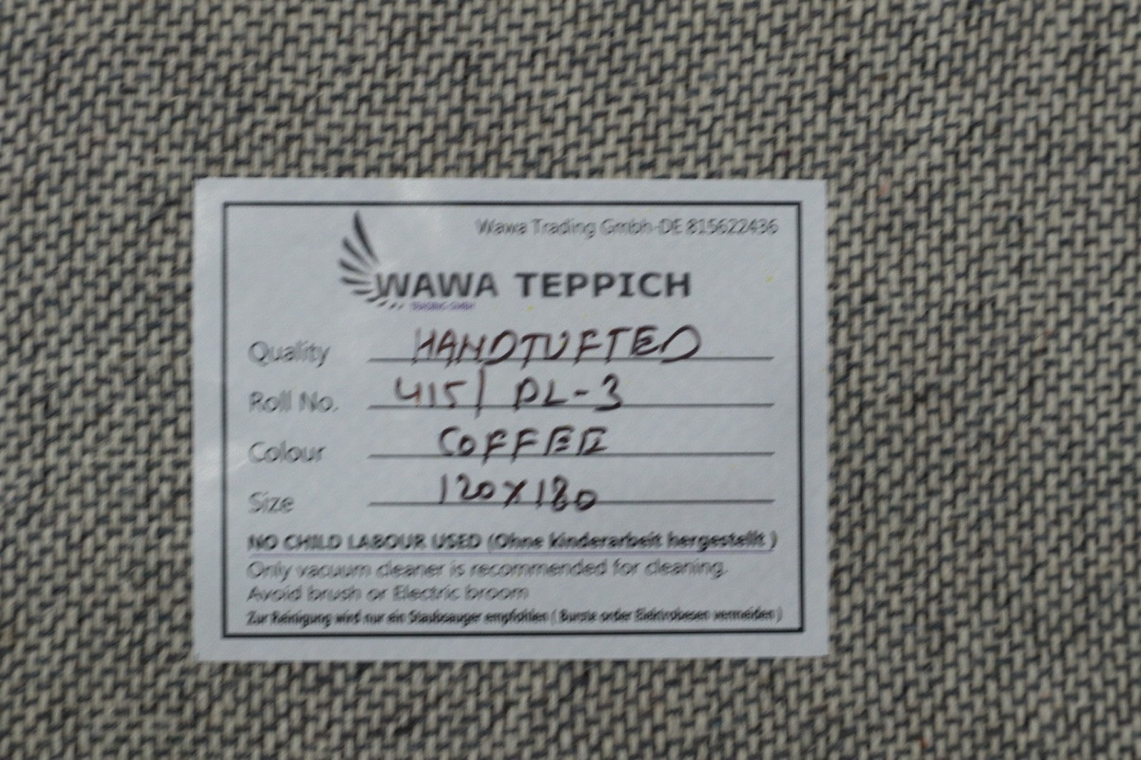 Gabbeh Teppich 100% Wolle Kaffeebraun Uni Farbe 120x180 cm Handgemacht PL3