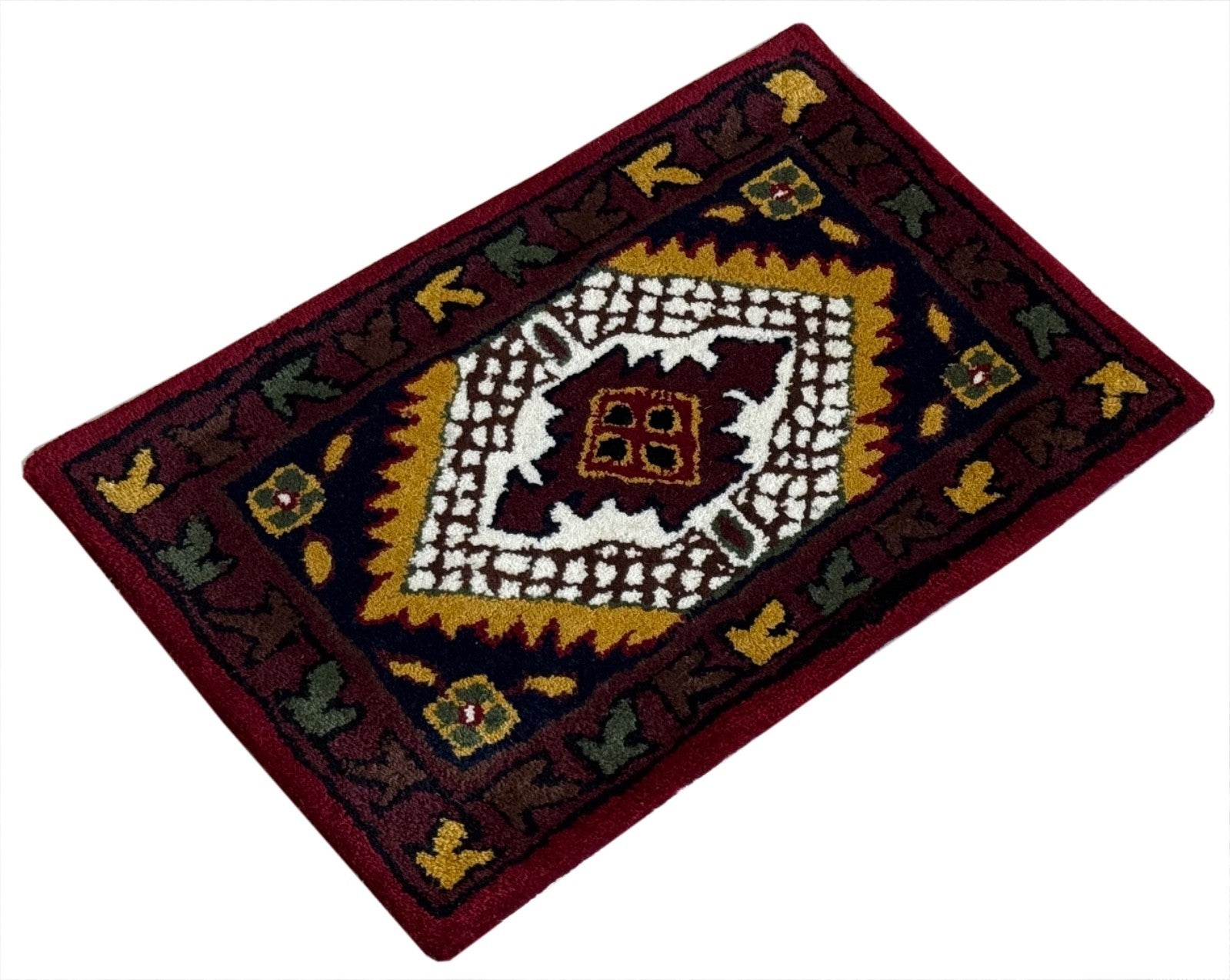 Wollteppich 40x60 Rot Beige Oriental Handgemacht TĂĽrvorleger Fussmatte HT375R