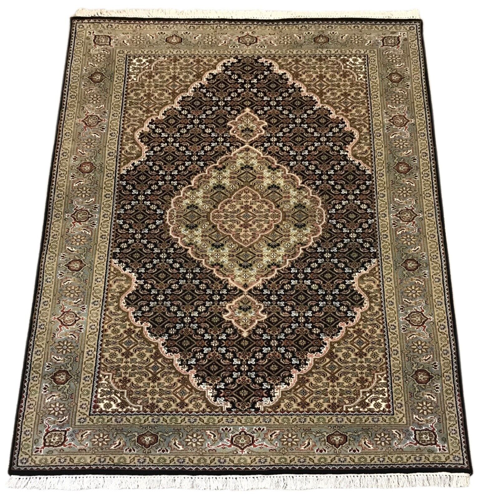 Teppich Handgeknüpft Orientteppich Täbriz Mahi Bidjar creme Rot 125x188 cm M10