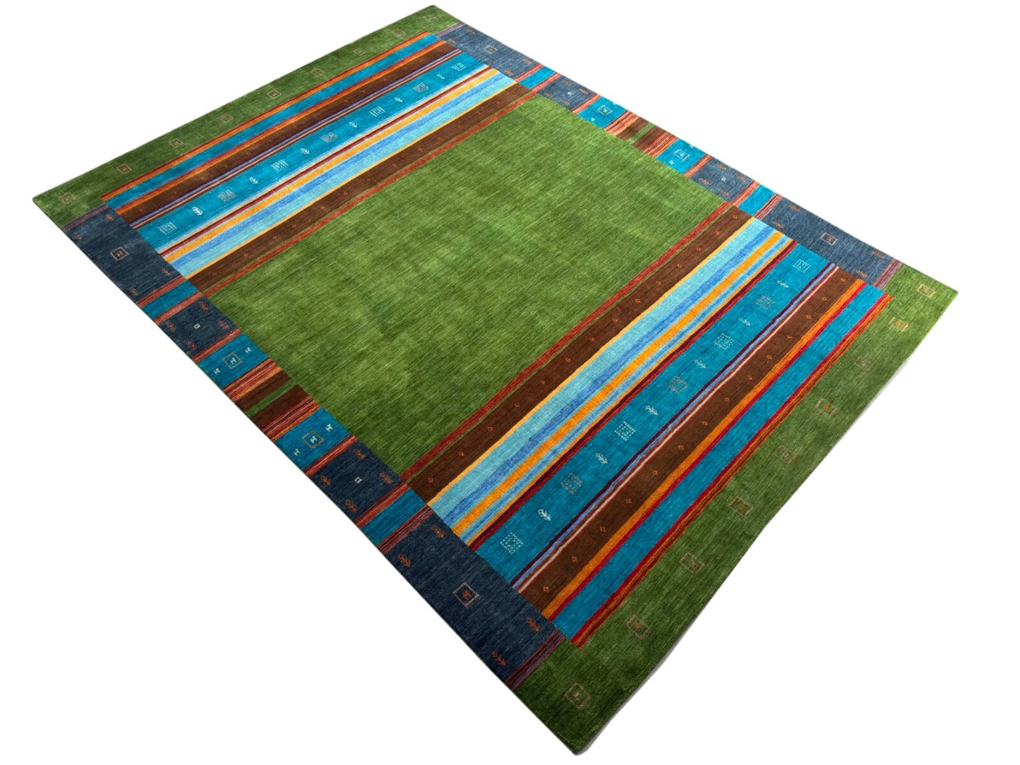 Wollteppich 250x350 GrĂĽn Bunt Modern Handgewebt Unikat Orient Teppich 109