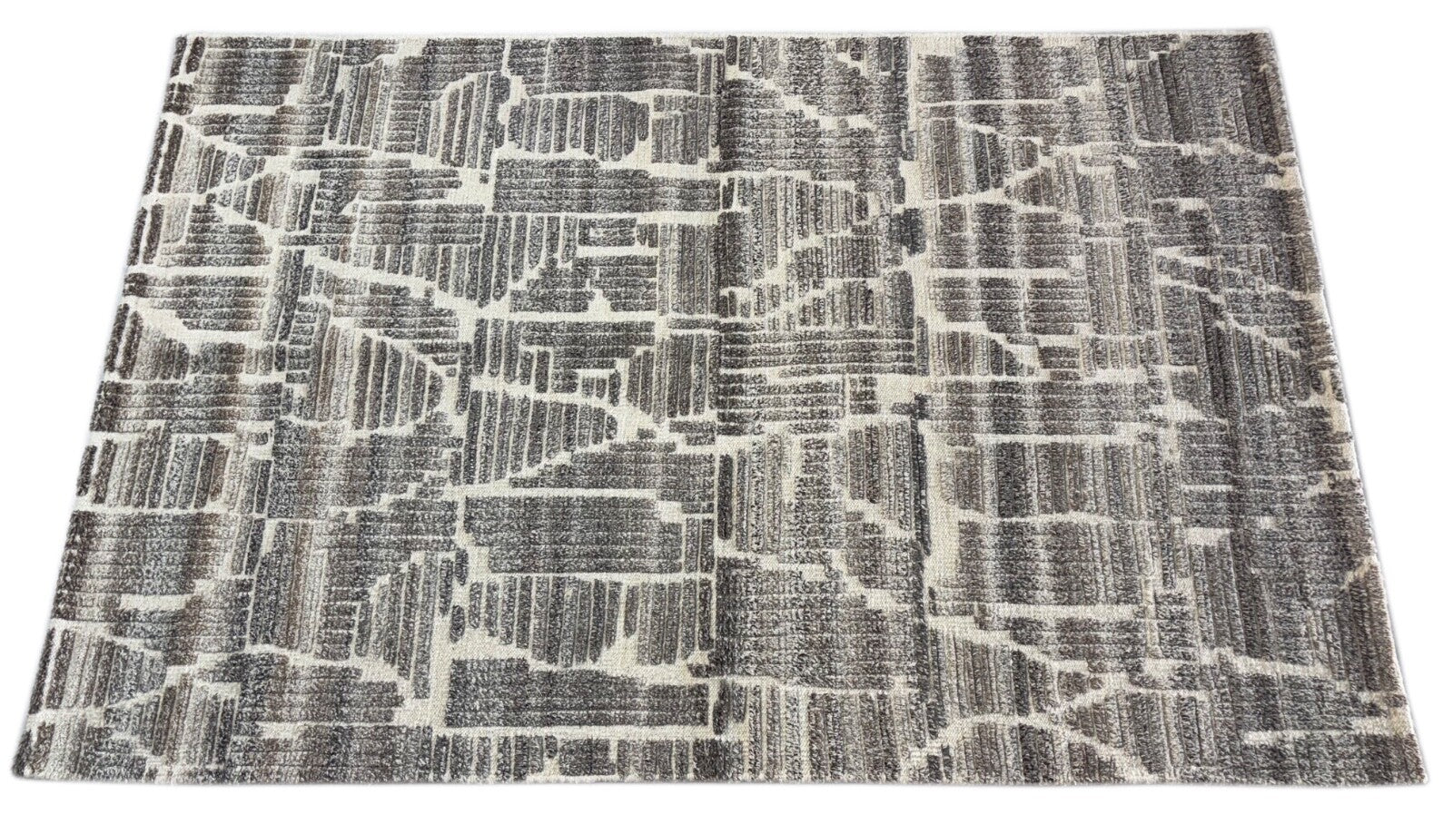 Handgeknüpfter Wollteppich 152x243 cm Naturbeige Grau Modern Design DT977