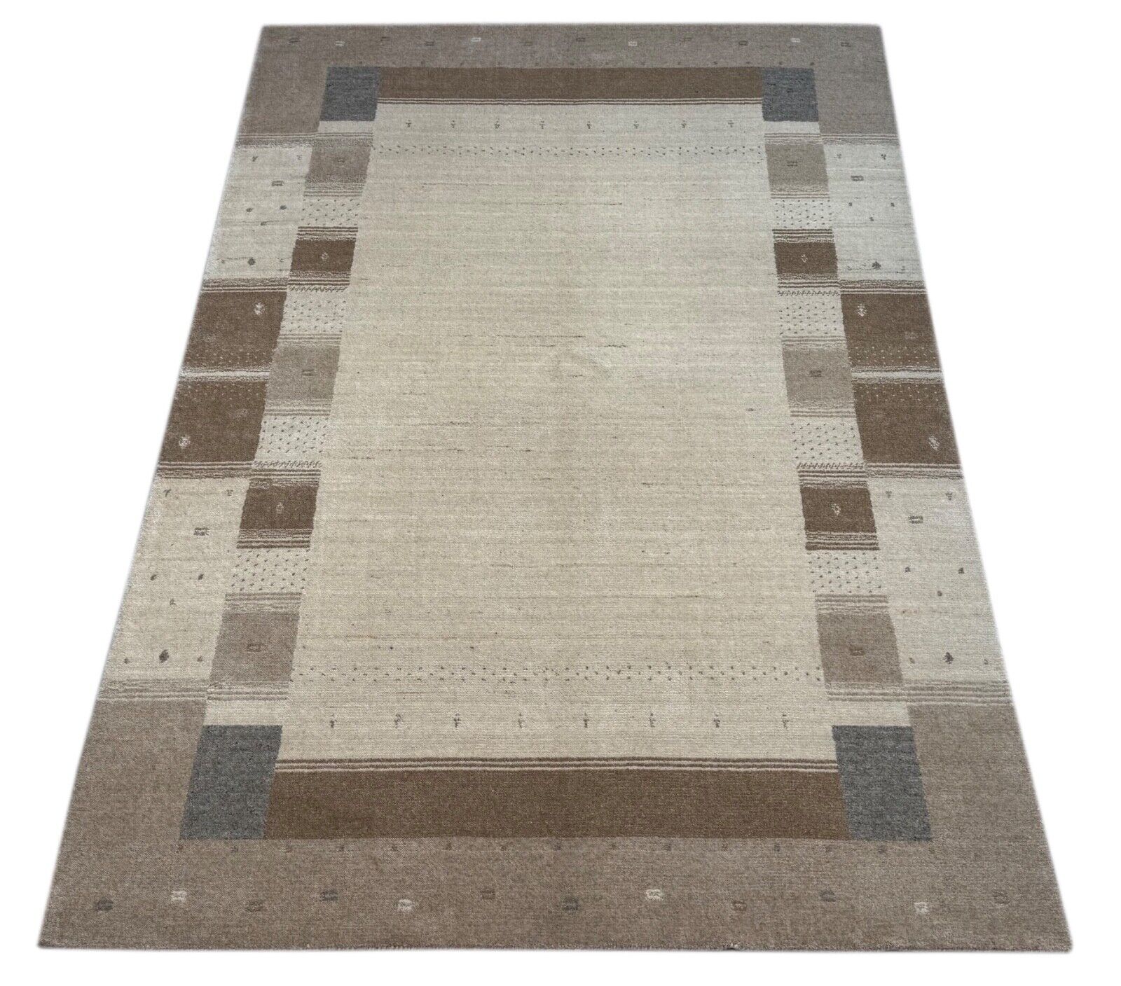 Beige Naturfarbe Gabbeh Teppich 100% Wolle Handgewebt Schurwolle 170x240 cm st35