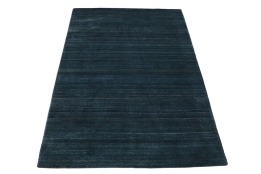 Teppich Dunkel Blau 100% Wolle 160X230 cm Handarbeit Handgetuftet T926