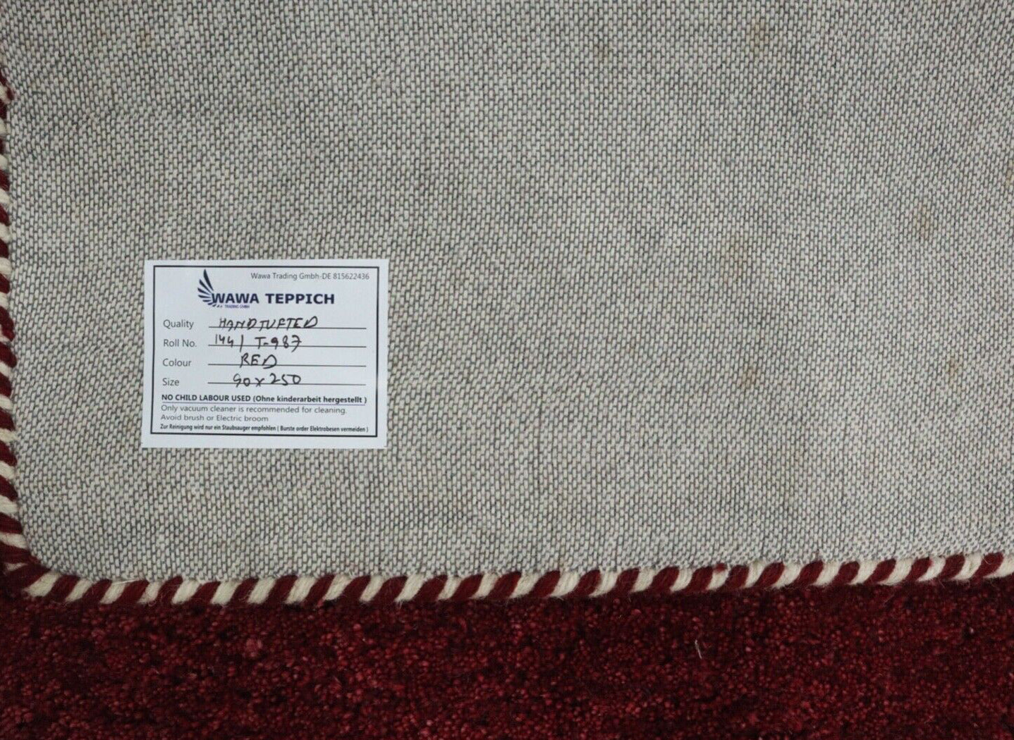 Gabbeh Rot Brücke Teppich 100% Wolle 90X250 cm Läufer Handgetuftet T987