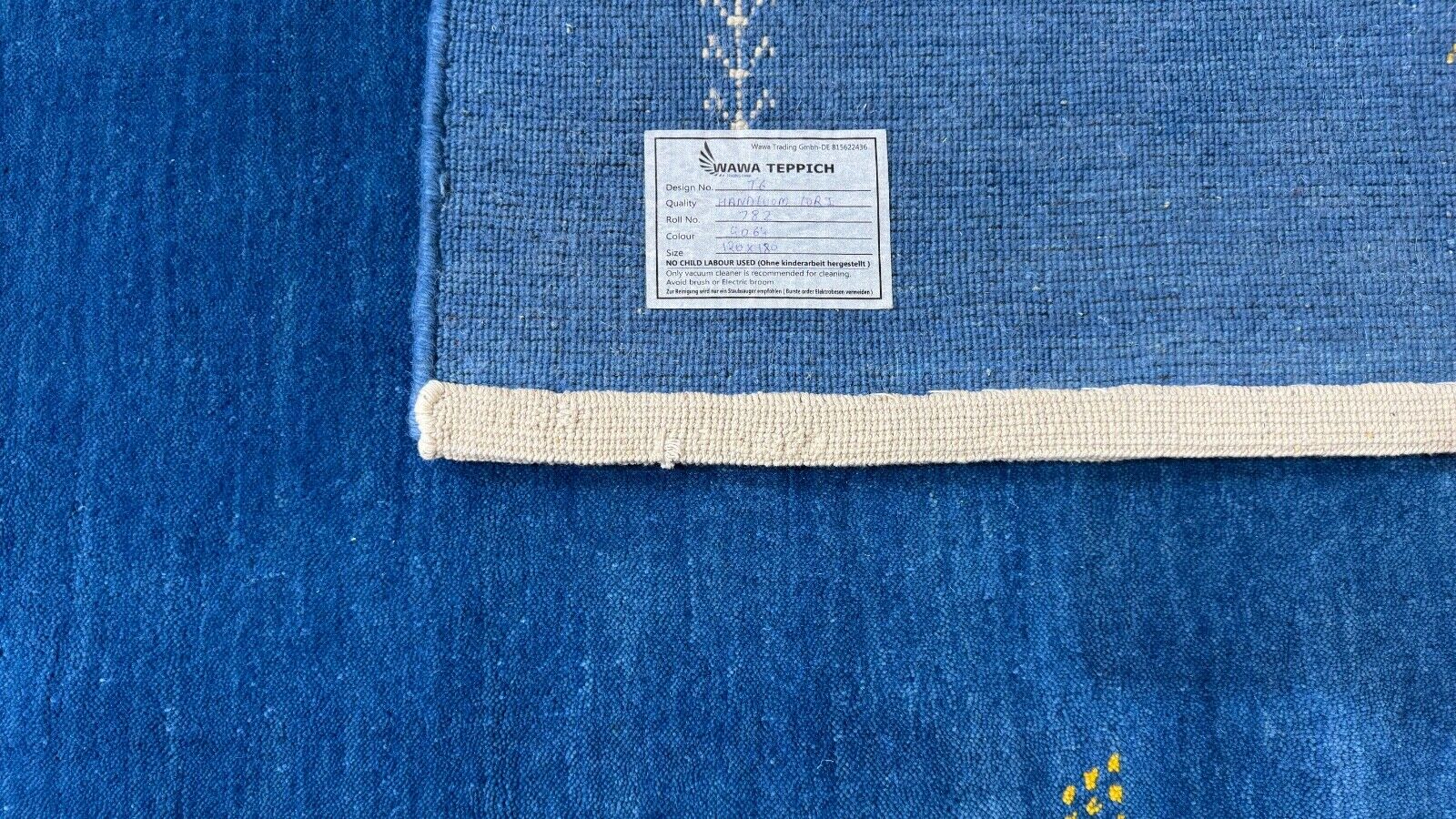 Gabbeh Blau Teppich 120x180 cm Handgewebt 100% Wolle Lori Debbich Loom G64T6