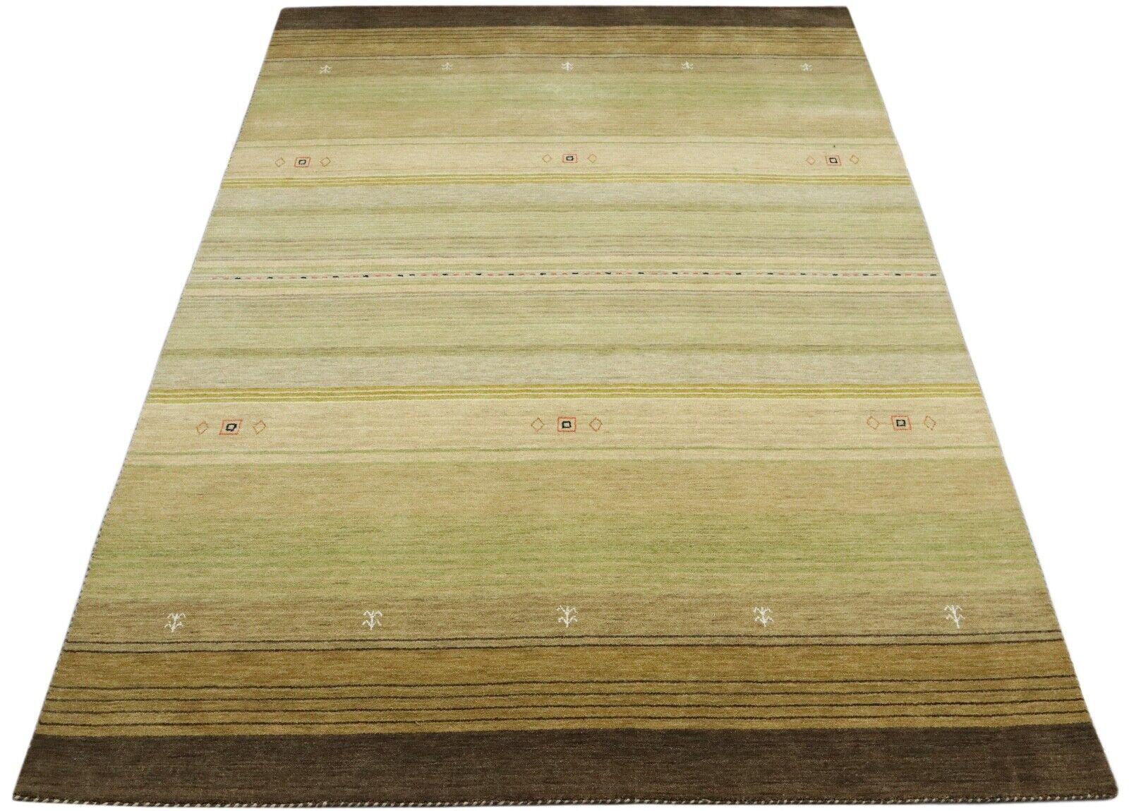 Teppich 100% Wolle 170x240 cm Grün mint Beige Handgewebt Gabbeh LR1044