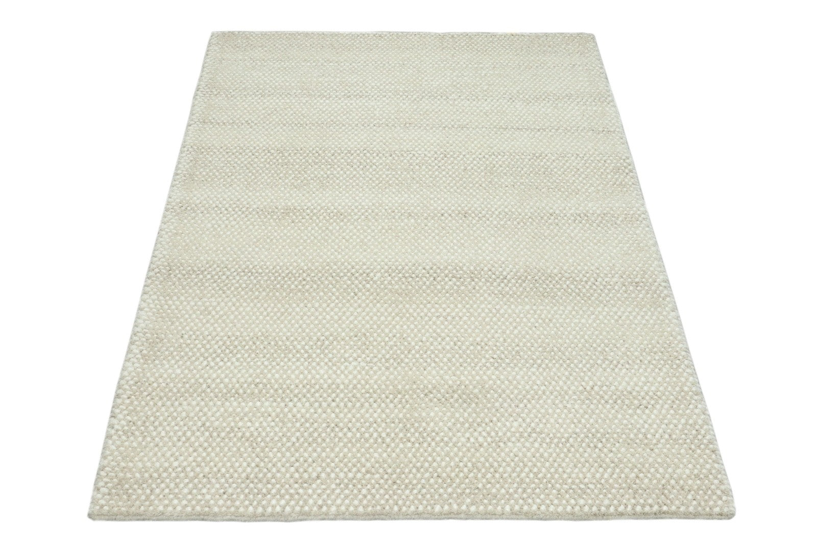 Silber Design Teppich Läufer 100% Wolle Handgewebt Beige Creme Weich D727