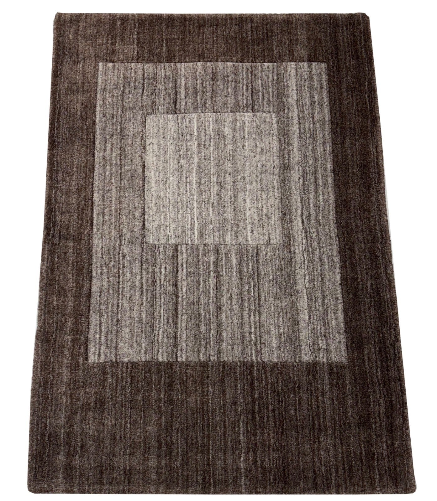 Handgewebter Teppich 60x90cm Braun Modern Wollteppich Handgefertigt D820