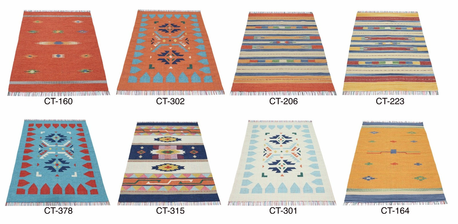 Kelim Teppich 100% Baumwolle flach gewebt mit Fransen Kilim Dhurrie 8 Designs CT