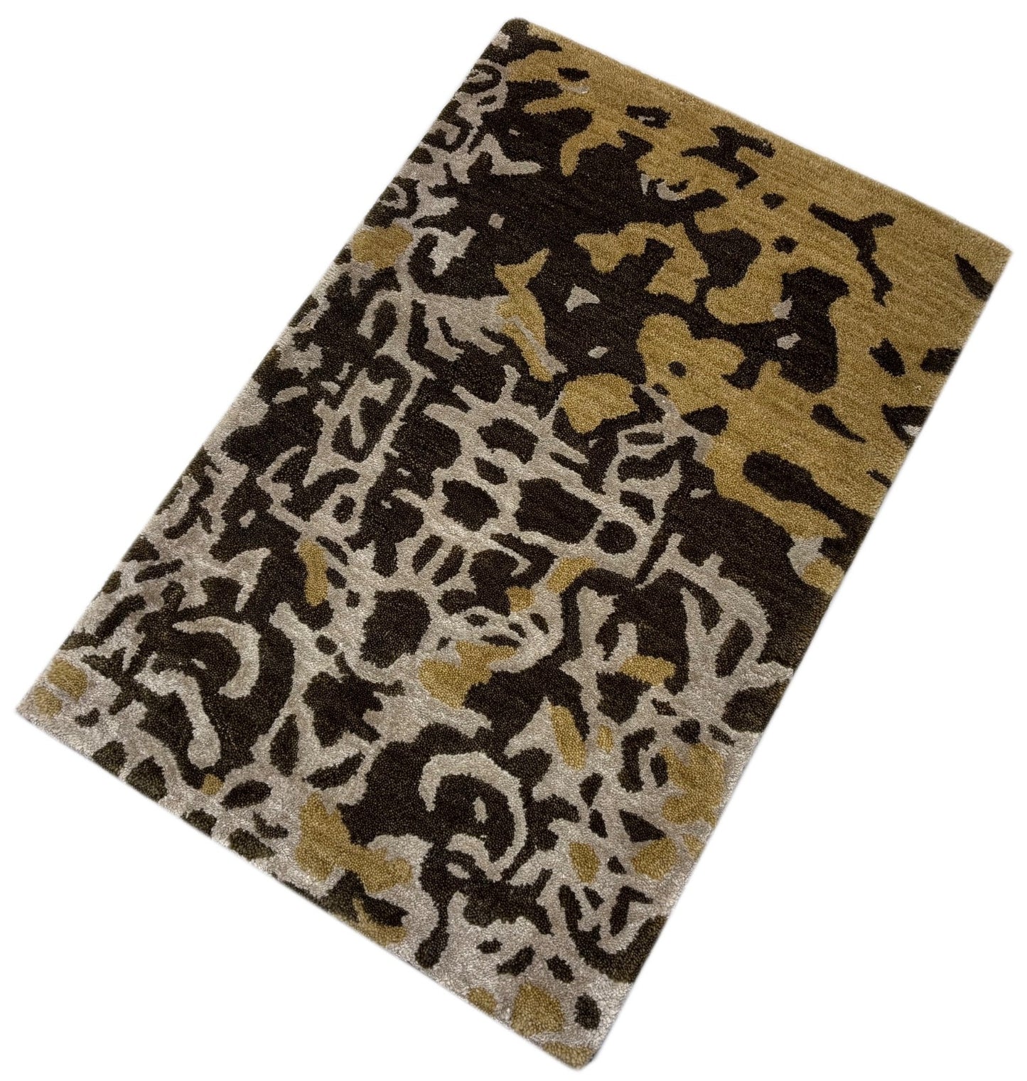 Handgetufteter Teppich 60x90 cm Gold Beige Braun Modern 80% Wolle Design R95