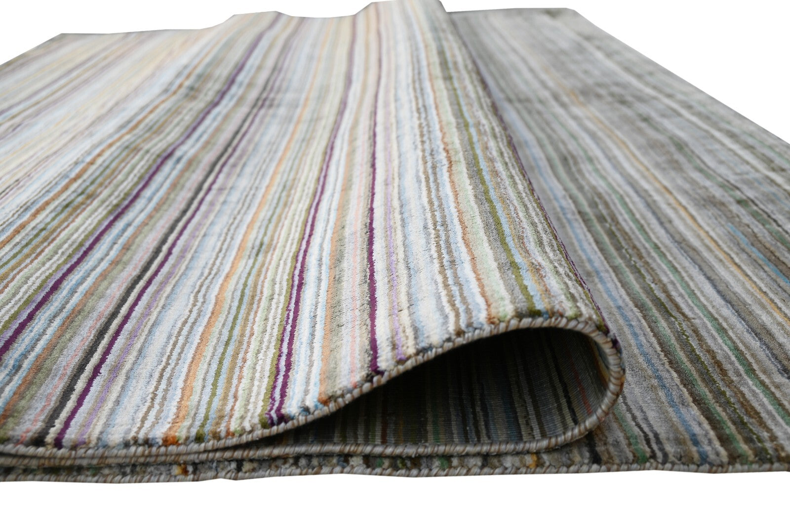 Handgewebter Teppich 250x300 Multi-Silber Viskose Glanzoptik Wohnzimmer SH266