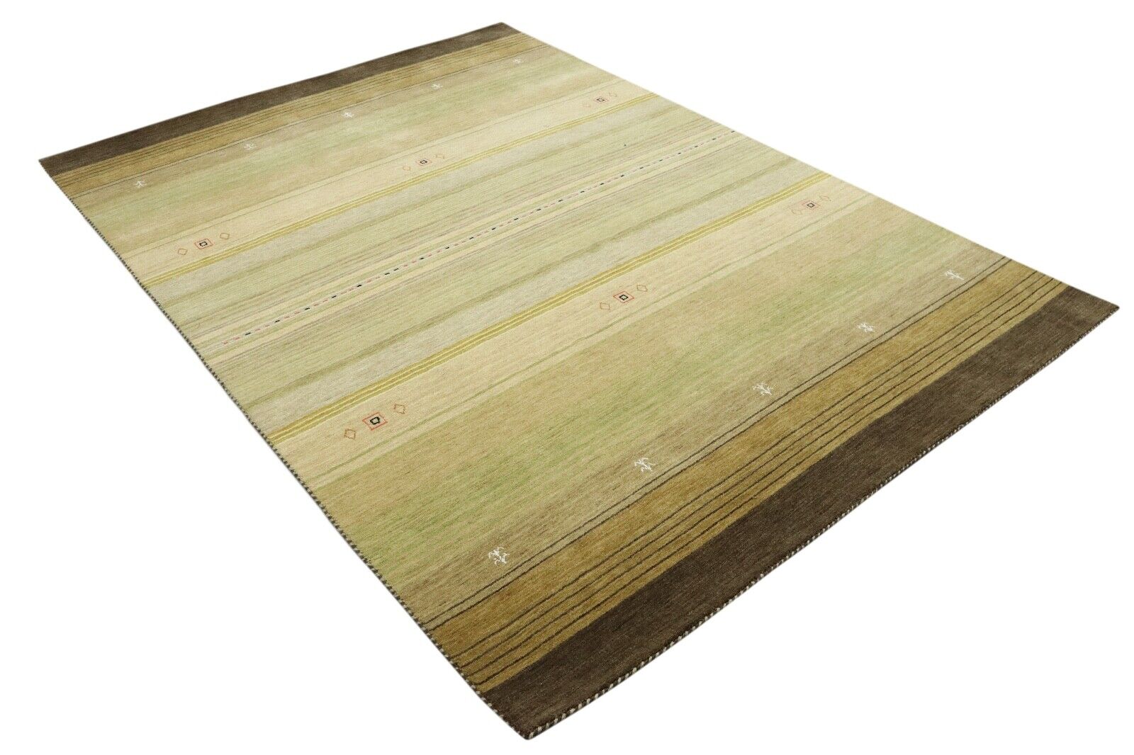 Teppich 100% Wolle 170x240 cm Grün mint Beige Handgewebt Gabbeh LR1044