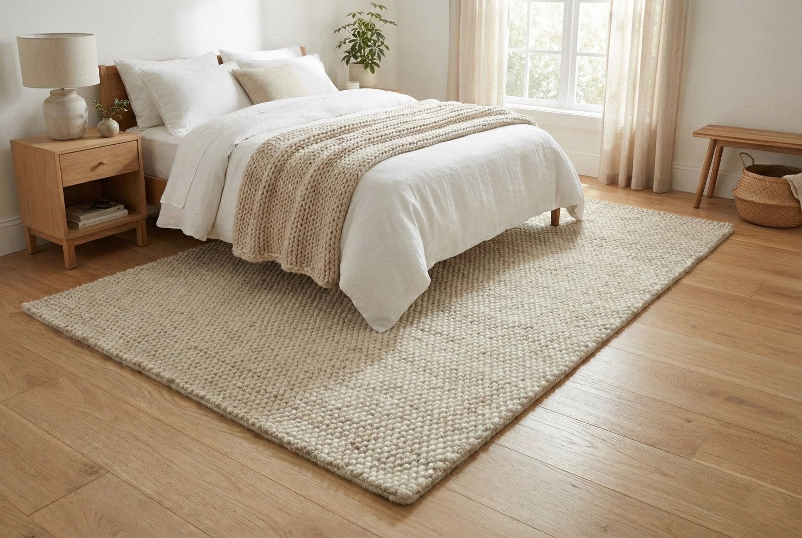 Silber Design Teppich Läufer 100% Wolle Handgewebt Beige Creme Weich D727