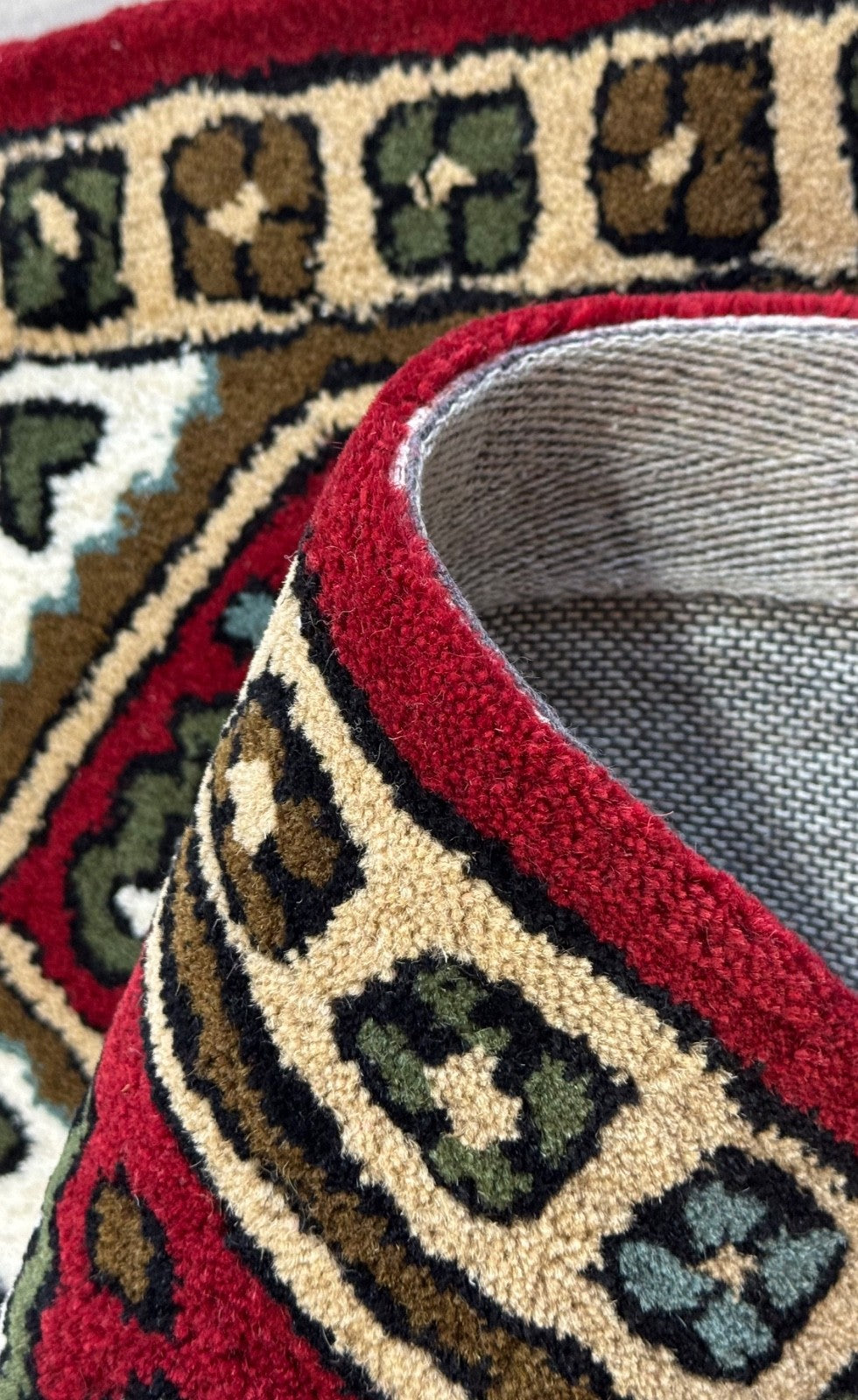 Wollteppich 40x60 Rot Beige Oriental Handgemacht Türvorleger Fussmatte HT374R