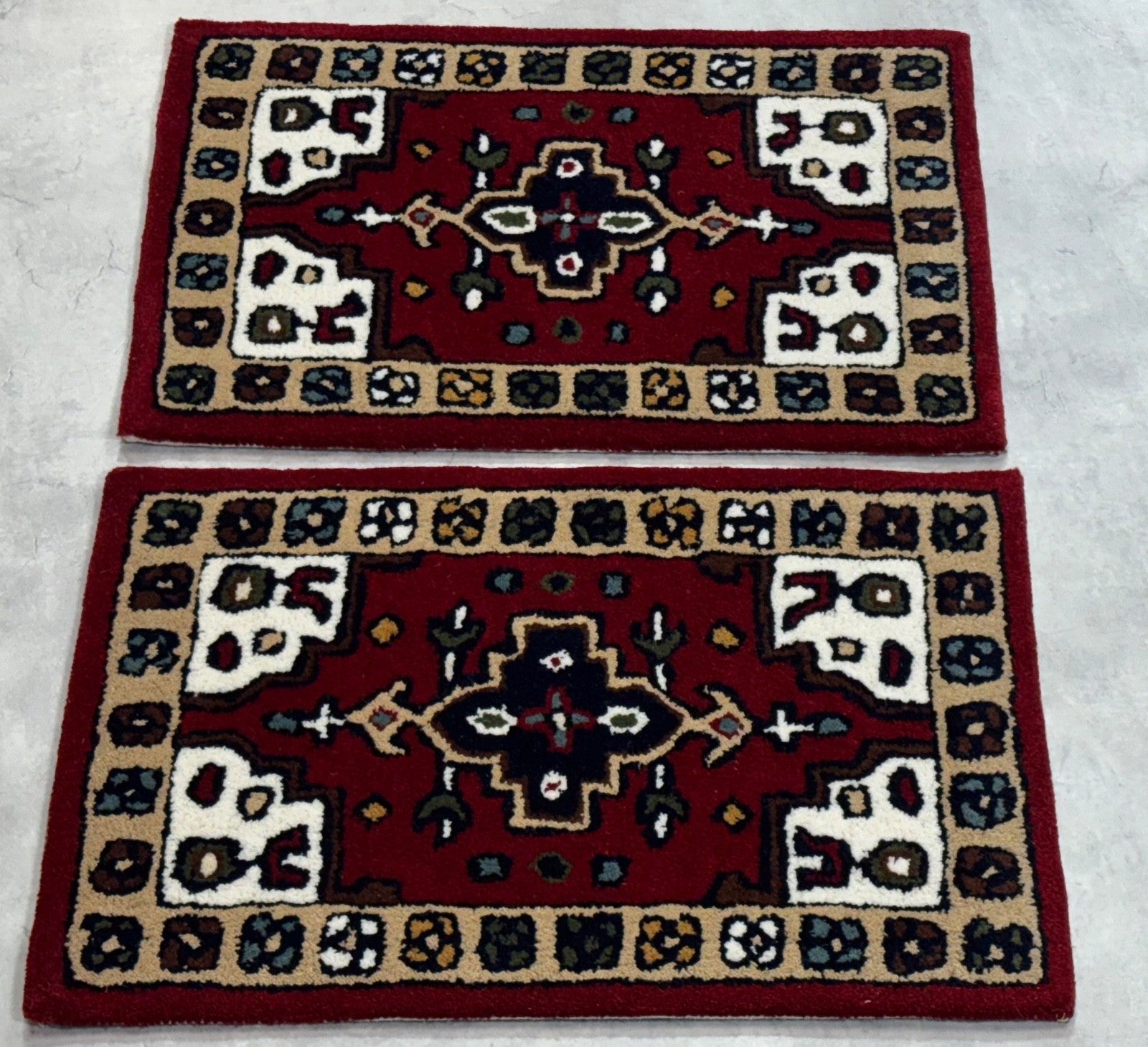 Wollteppich 40x60 Rot Beige Oriental Handgemacht TĂĽrvorleger Fussmatte HT373R