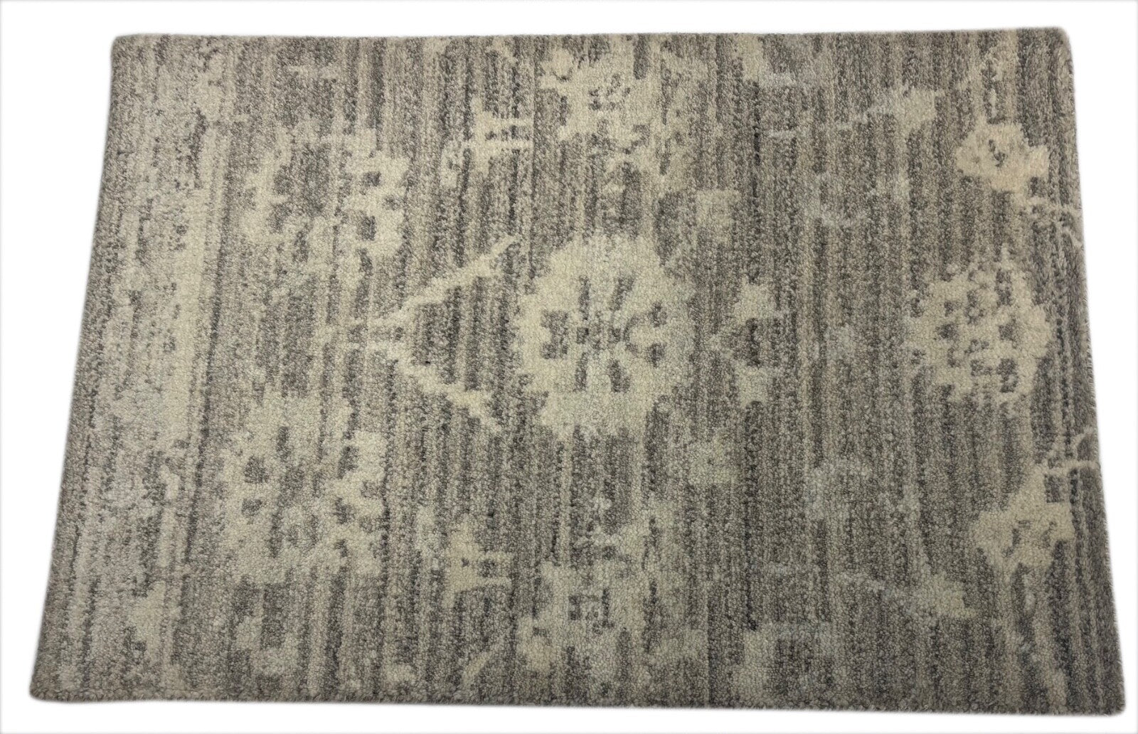 Handgeknüpfter Wollteppich 60x90cm Kurzflor Modern Natur Hellgrau D739