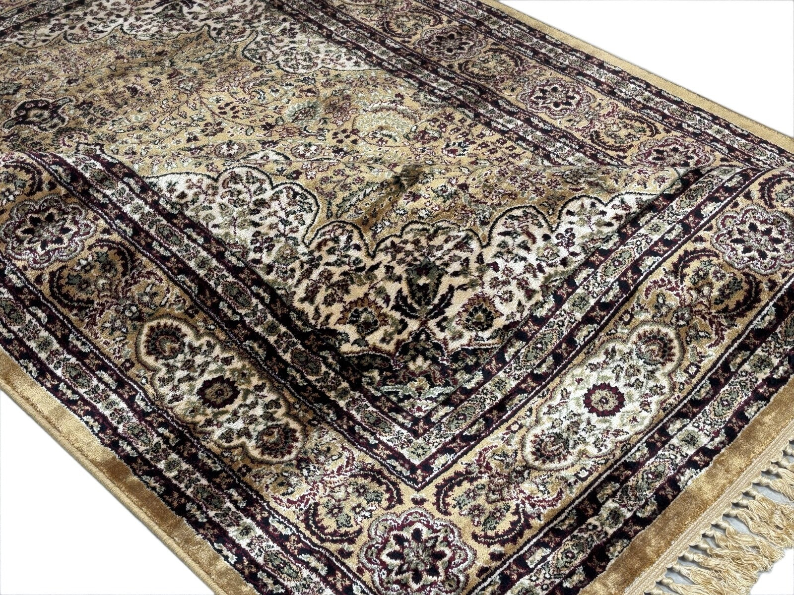 Orientteppich Kašmír Design Teppich Béžová Bordeaux Zlatá 150x210 cm M38G