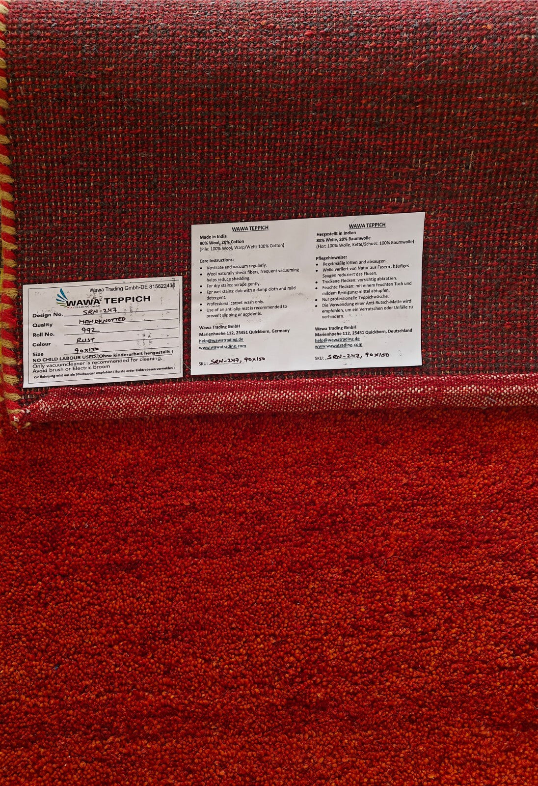 Moderna ročno vozlana volnena preproga za dnevno sobo v vintage barvi rjave barve, dimenzije 90x150, SH247