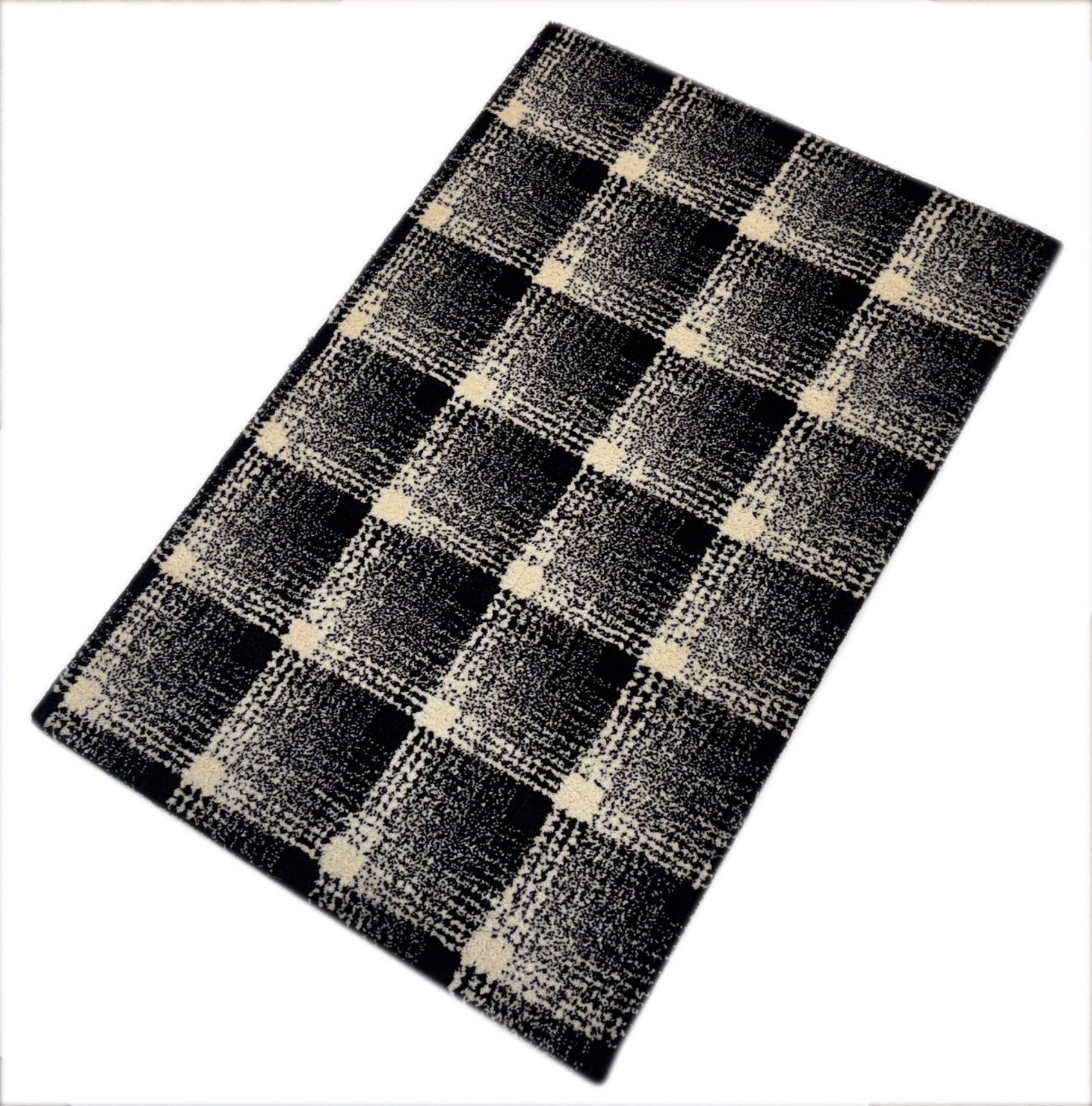 Handgetufteter Wollteppich 60x90cm Schwarz Weiß Modern Geometrisches Muster R99