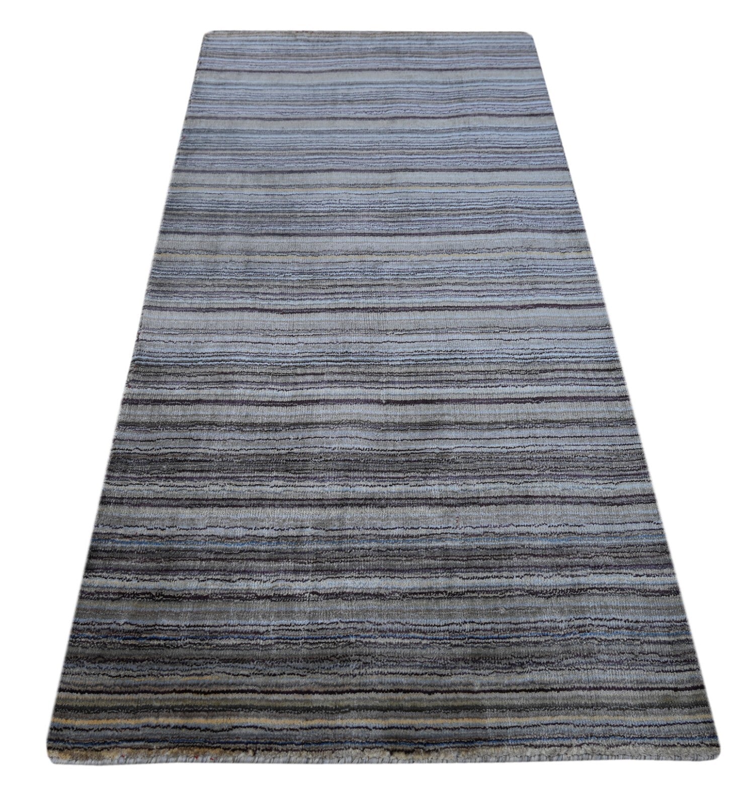 Handgewebter Teppich 70x140 Multi-Gold Glanzoptik Seide Flach Wohnzimmer SH246