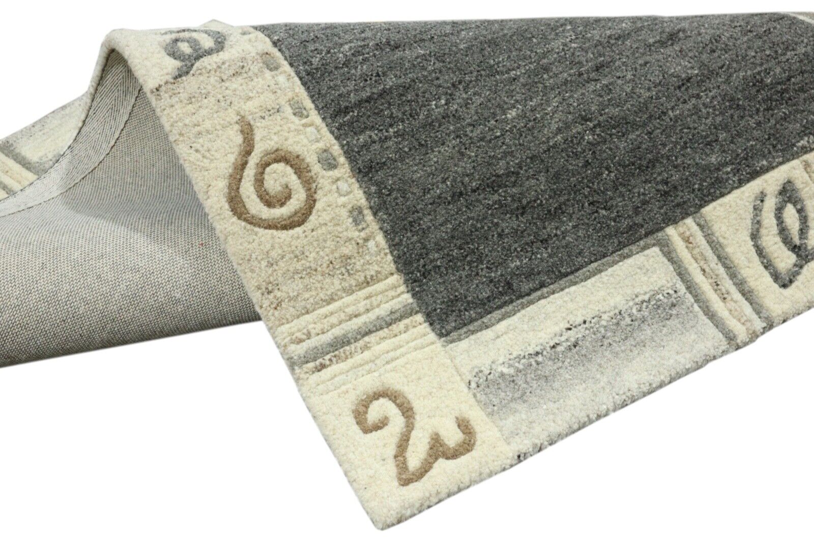 Gabbeh Teppich 100% Wolle 70X140 cm Handarbeit anthrazit grau Handgetuftet T1012