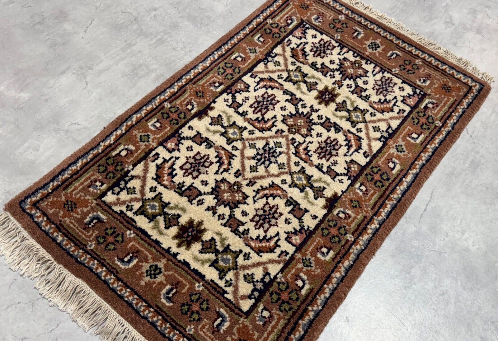 Herati Handgeknüpft Teppich 100% Wolle Orientteppich Beige Braun