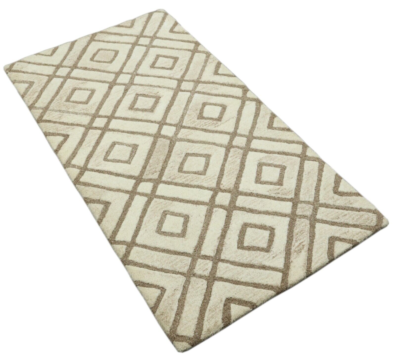 Tappeto 100% lana 70x140 cm Fatto a mano Colore Beige Caffè Tuftato a mano T1028