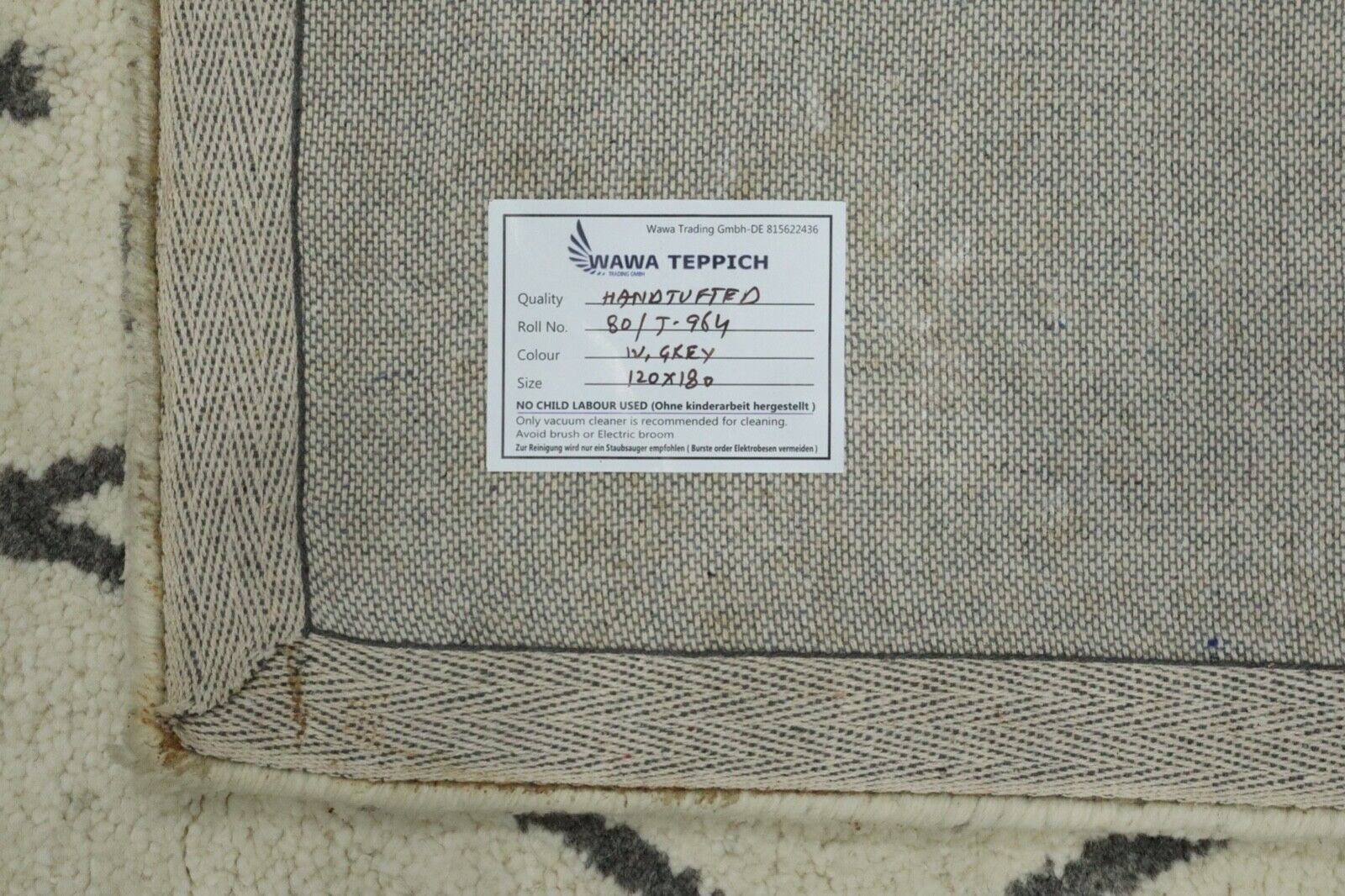 Beige Grau Teppich 100% Wolle 120X180 cm Handarbeit Handgetuftet T964