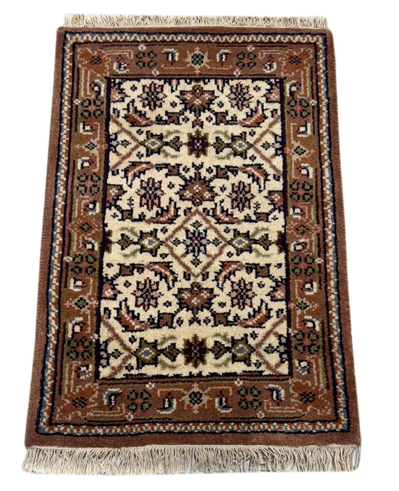 Herati Handgeknüpft Teppich 100% Wolle Orientteppich Beige Braun