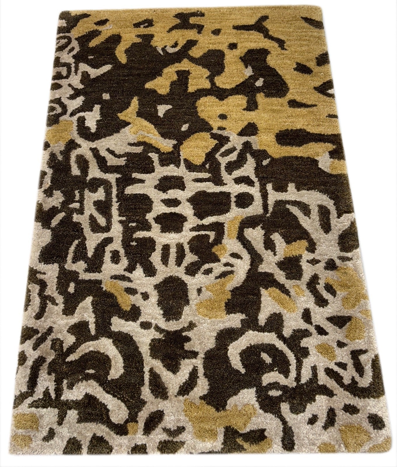 Handgetufteter Teppich 60x90 cm Gold Beige Braun Modern 80% Wolle Design R95