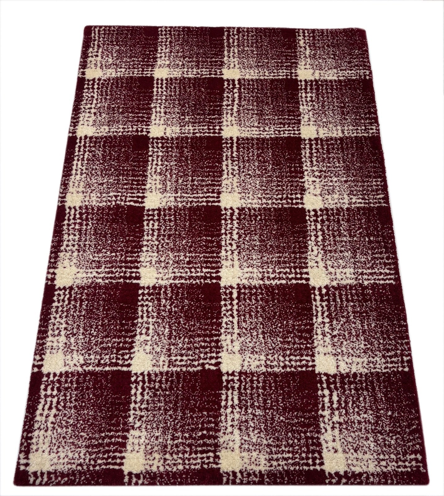 Handgetufteter Wollteppich 60x90cm Rot Weiß Modern Geometrisches Muster R100