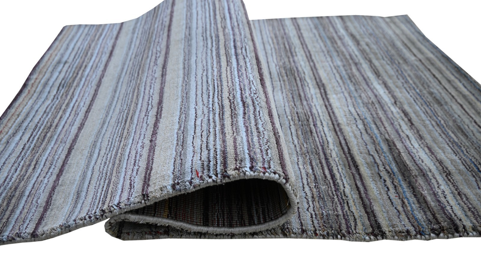 Handgewebter Teppich 70x140 Multi-Gold Glanzoptik Seide Flach Wohnzimmer SH246