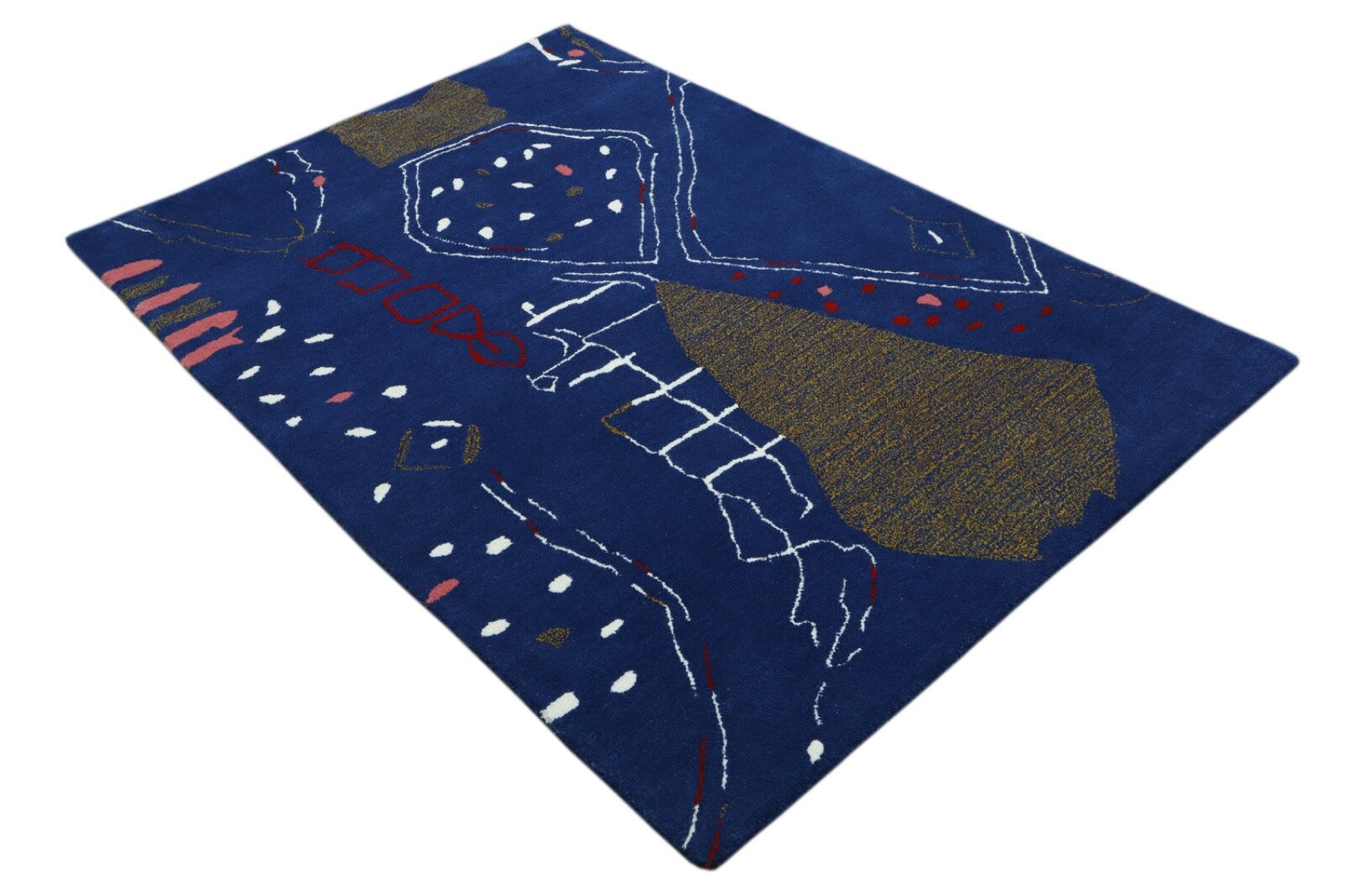 Volnena preproga 120x180 Modra abstraktna Ročno taftana maroška preproga HT312