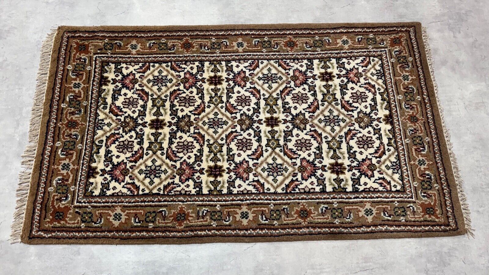 Herati Handgeknüpft Teppich 100% Wolle Orientteppich Beige Braun