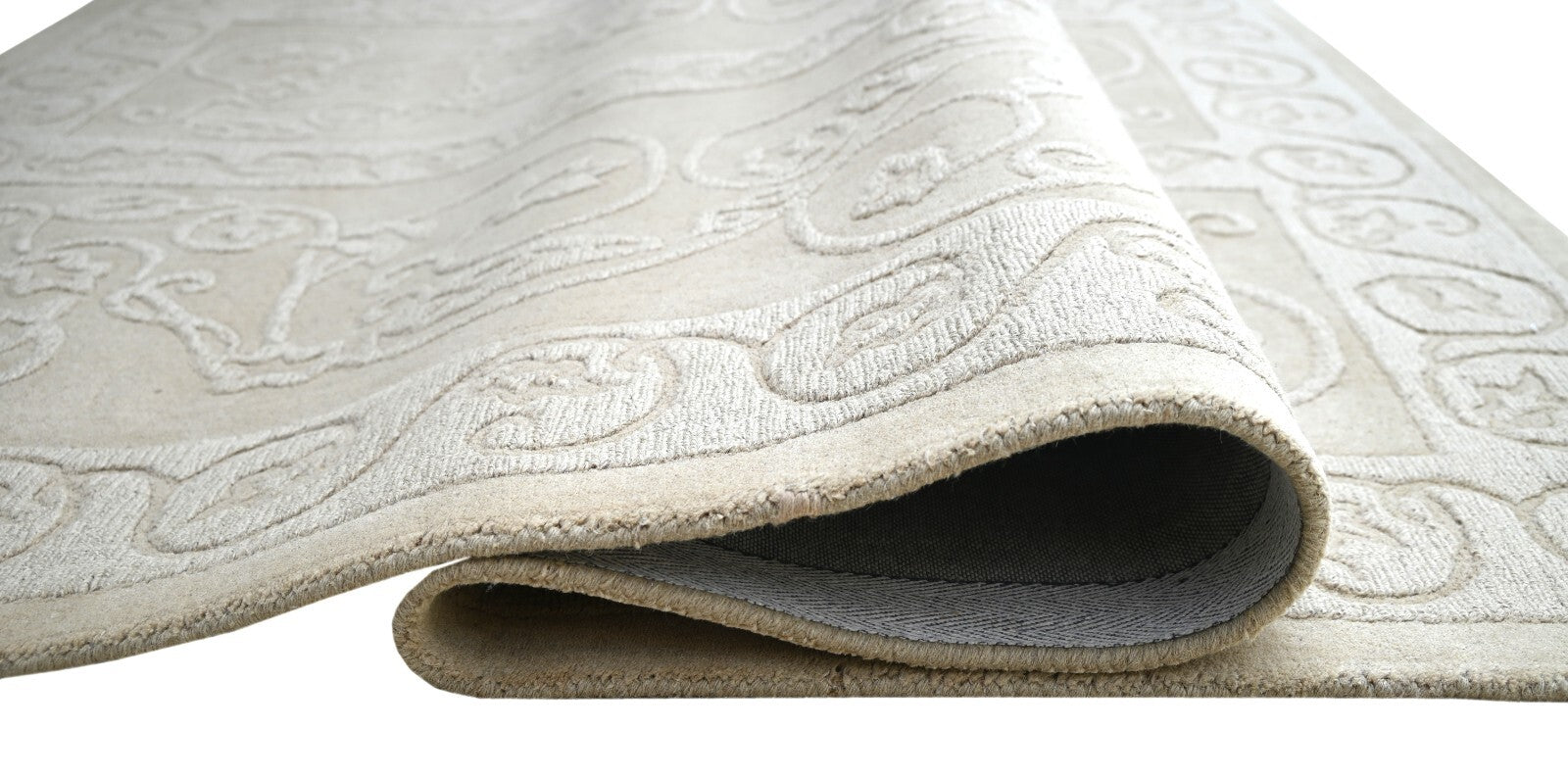 Handgetufteter Wollteppich 150x240 Creme Design mit Rand Wohnzimmer SH204