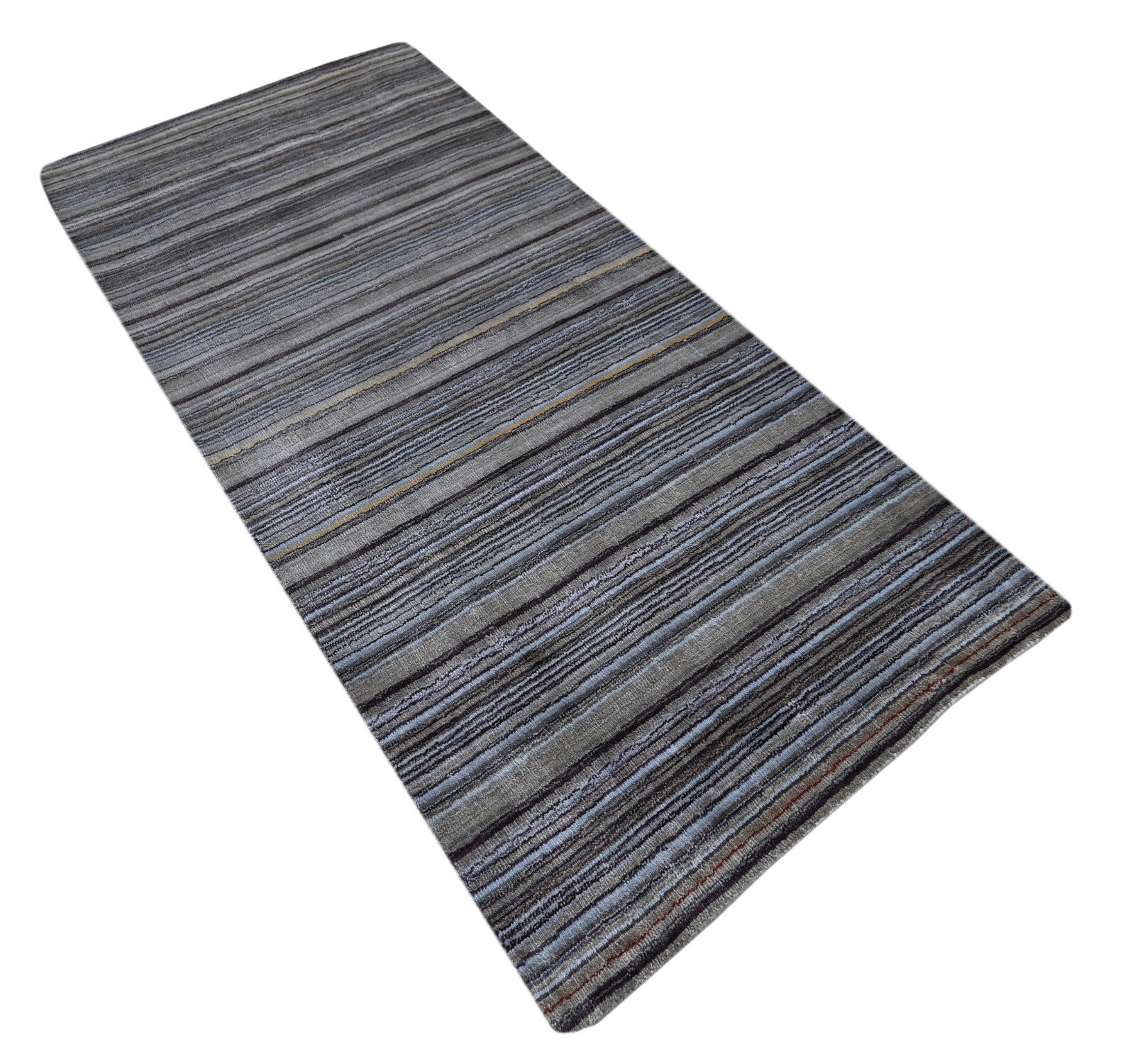 Handgewebter Teppich 70x140 Multi-Gold Glanzoptik Seide Flach Wohnzimmer SH246