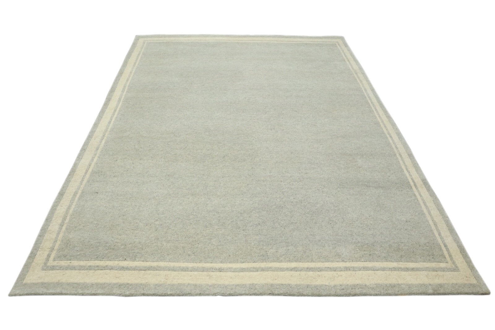 Wollteppich 250x340 Grau Beige Indo Nepal Handgeknüpft Modern Rand Teppich 1071