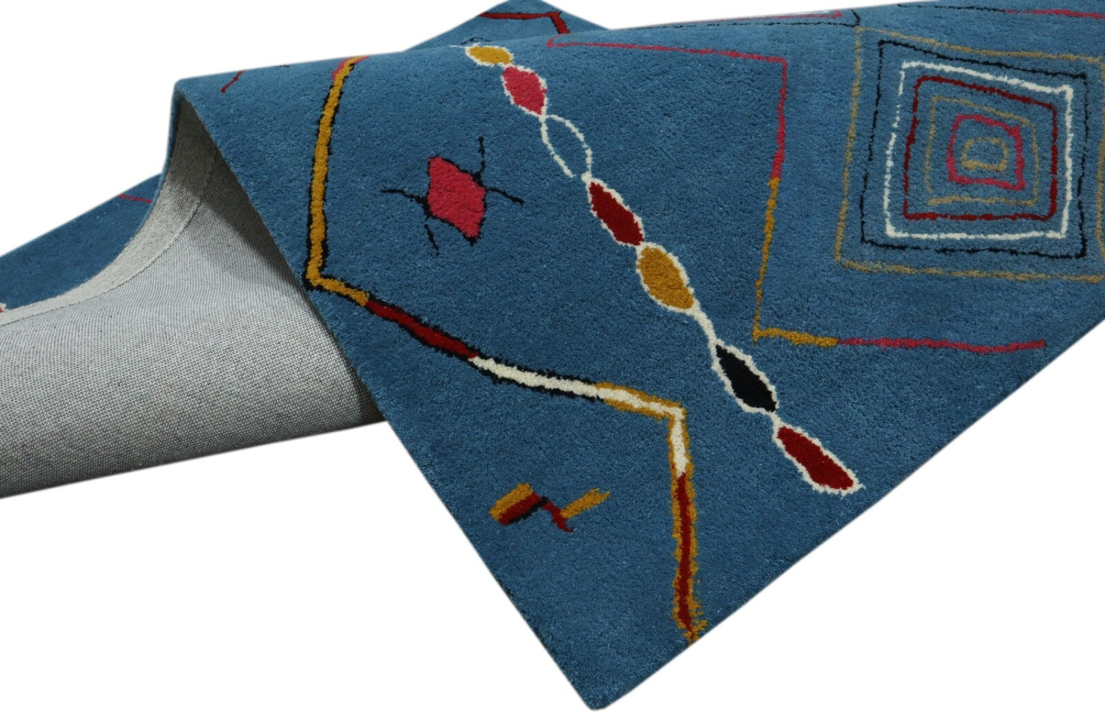 Wollteppich 120x180 Blau Marokko Muster Handgetuftet Abstrakt Wohnzimmer HT310