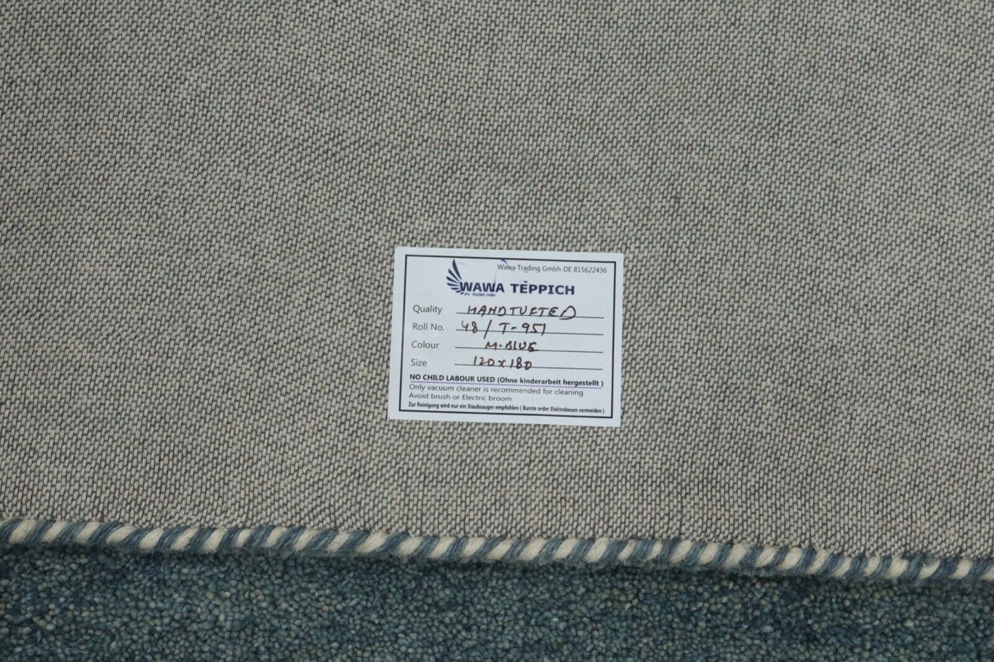 Uni Grau Teppich 100% Wolle 120X180 cm Handarbeit Handgetuftet T951