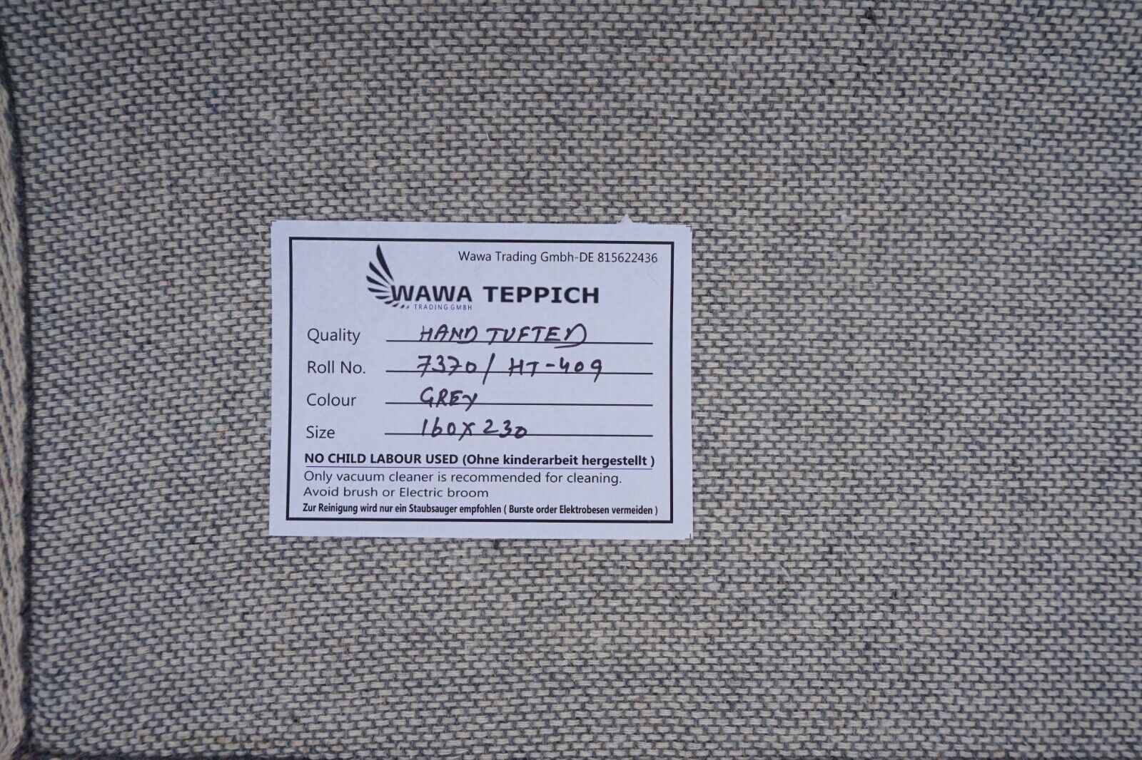 Blau 160X230 cm Teppich 100% Wolle Beige Orientteppich Handgetuftet HT409