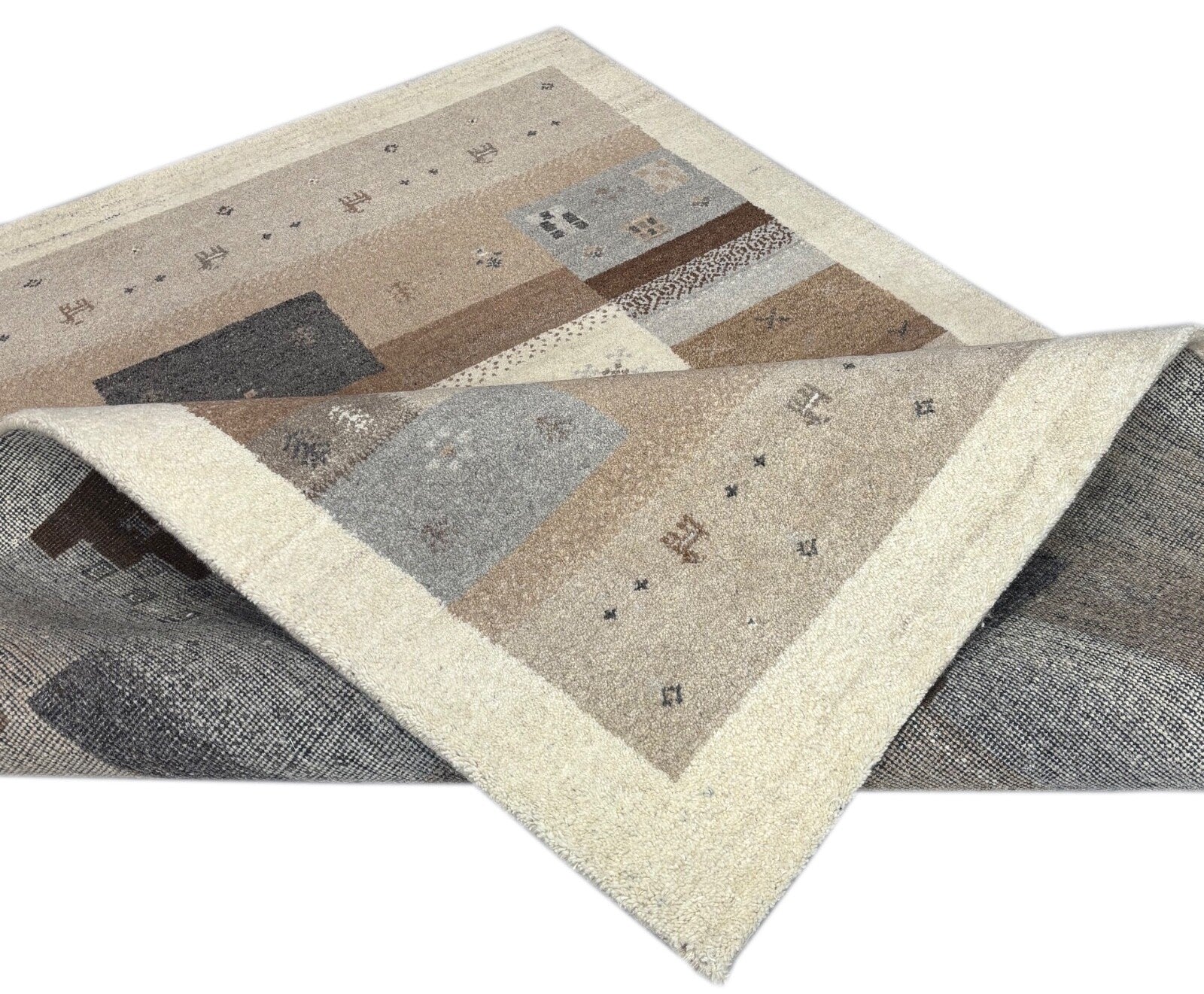 Gabbeh Teppich 170x240cm Handgeknüpft 100% Schurwolle Beige Naturfarbe ST34