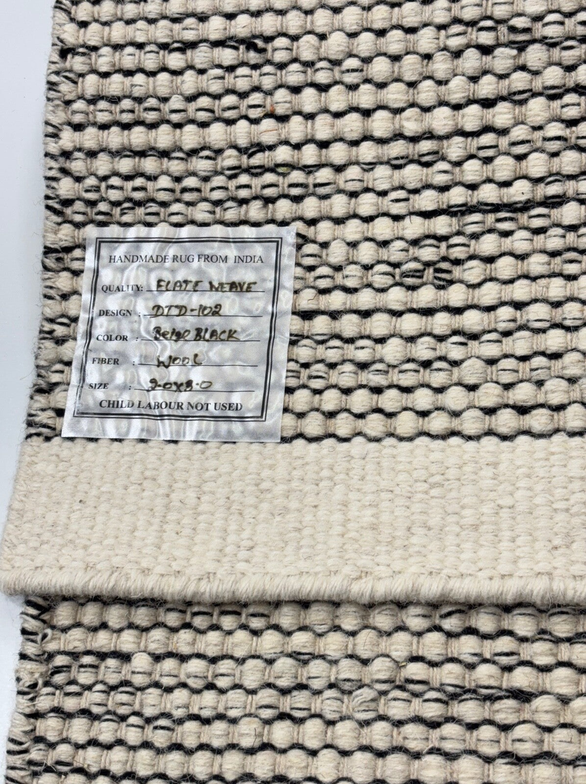 Kilim Dhurry Teppich 60x90cm Handgefertigt 100% Wolle Naturbeige Dunkelgrau D102