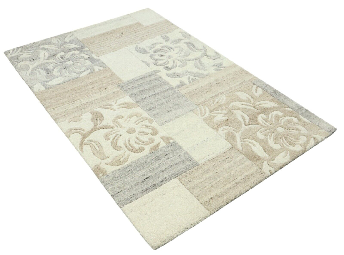 Grau Beige Orient Teppich 100% Wolle 120X180 cm Handarbeit Handgetuftet T973