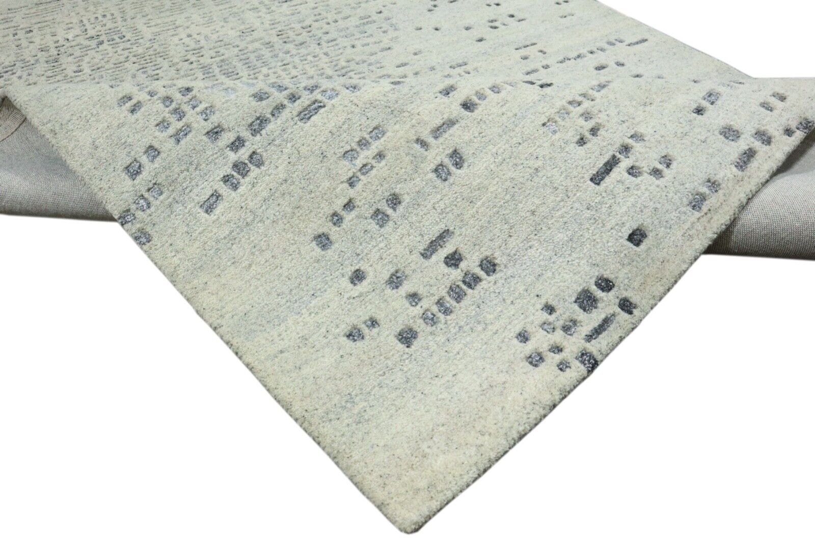 Grau Biege Teppich 100% Wolle 160X230 cm Handarbeit Handgetuftet T931