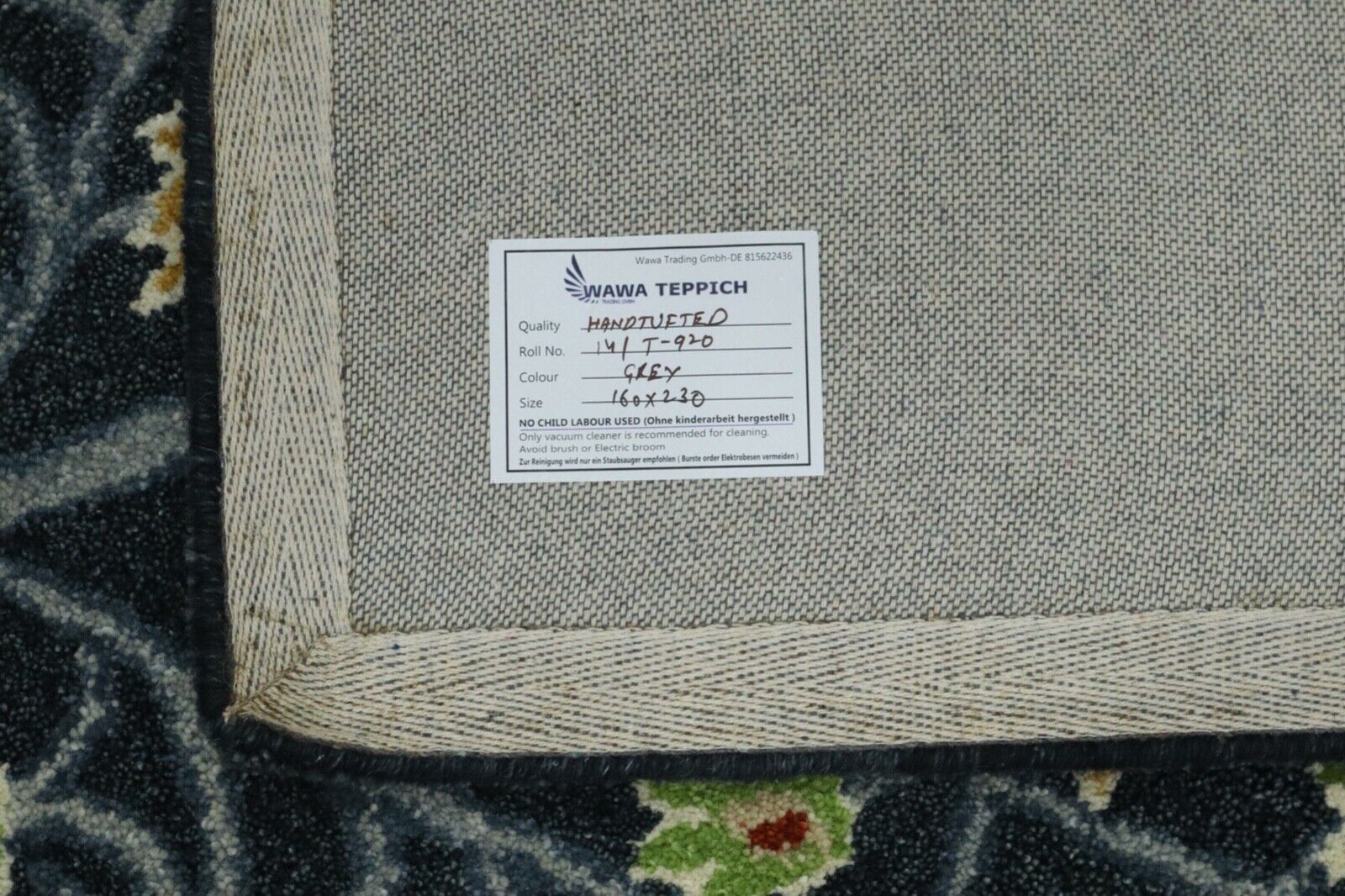 Grau Orient Teppich 100% Wolle 160X230 cm Handarbeit Handgetuftet T920