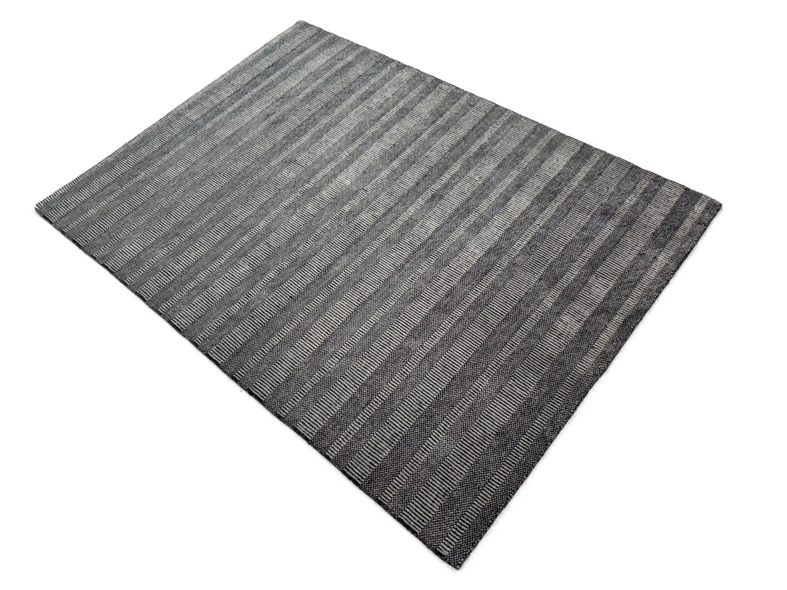 Teppich 170x240 Grau Schwarz Gestreift Handgewebt Wolle Viskose Modern R23
