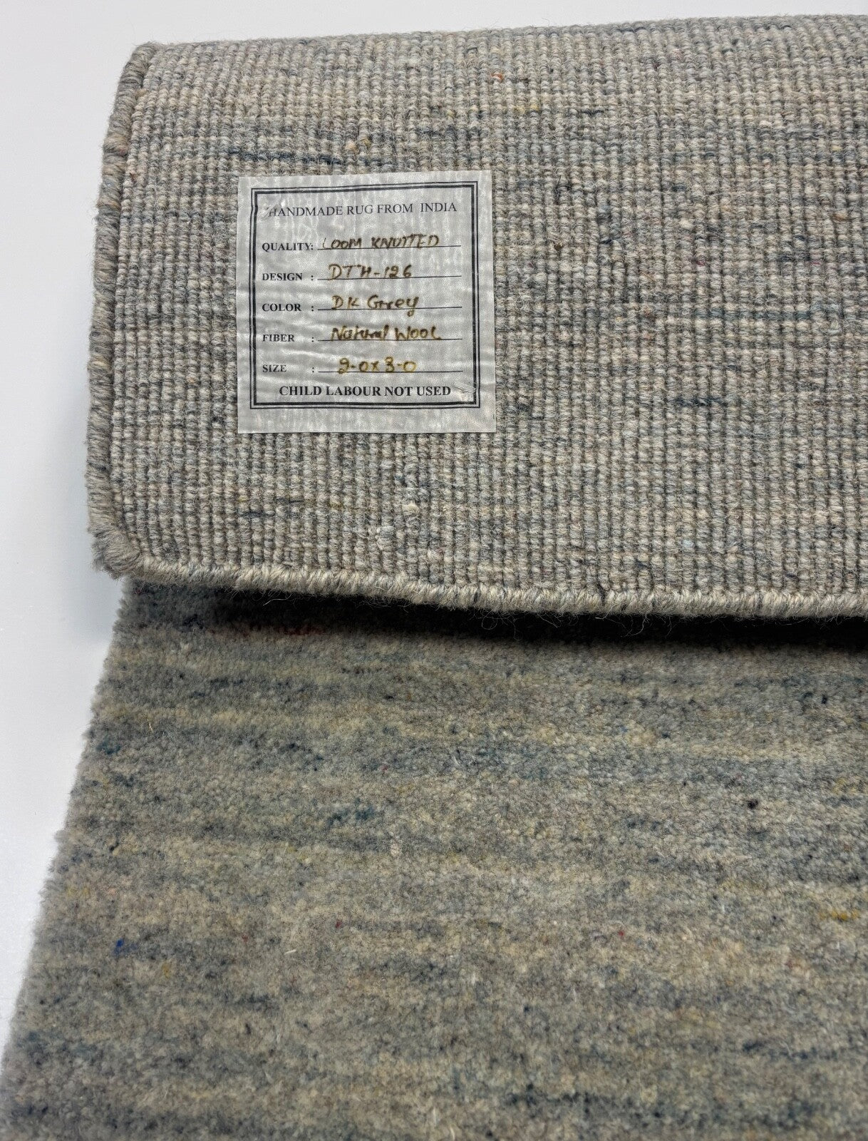 Handgewebter Wollteppich 60x90cm Dunkelgrau Modern Handgefertigt D126