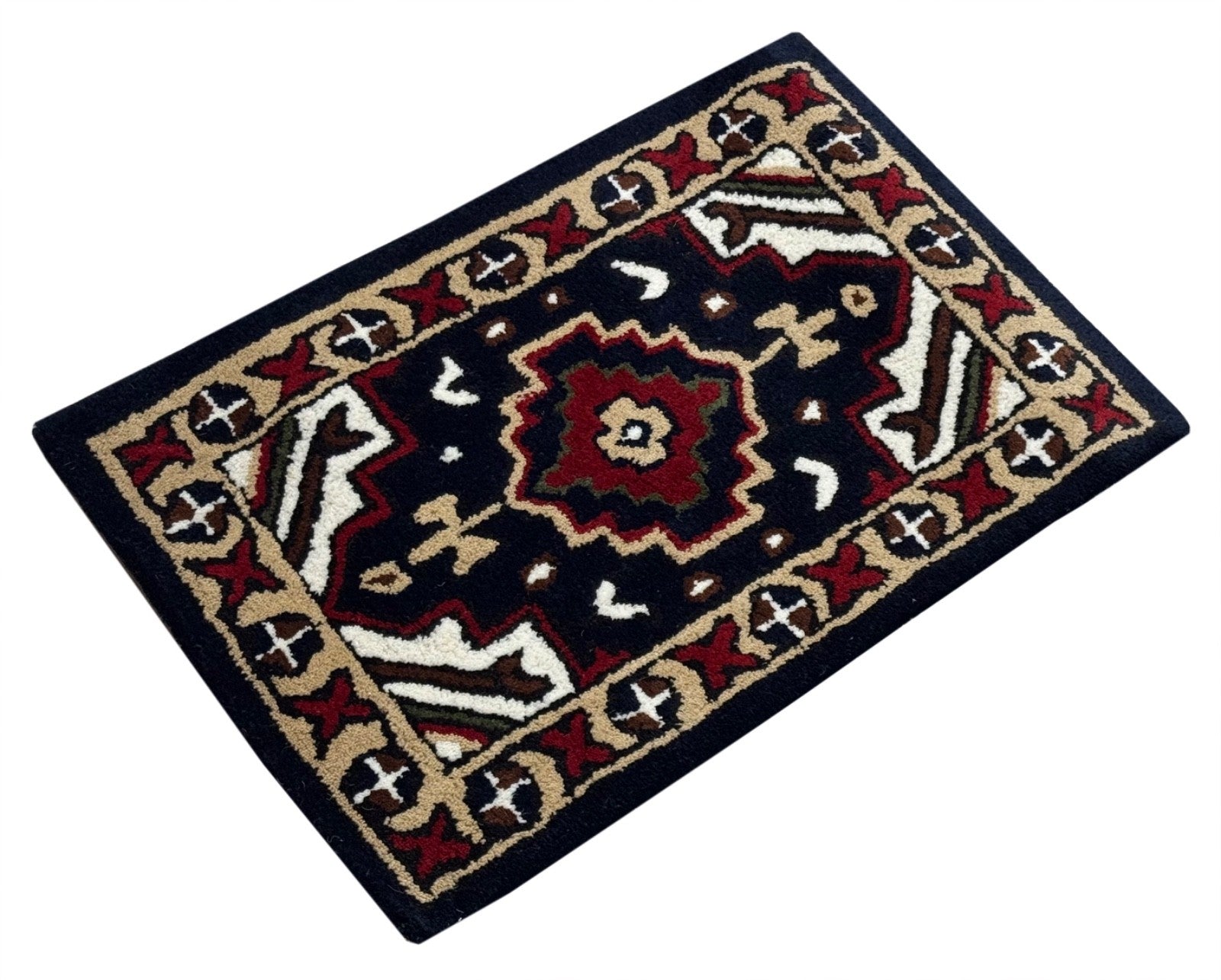 Wollteppich 40x60 Blau Beige Oriental Handgemacht TĂĽrvorleger Fussmatte HT372B