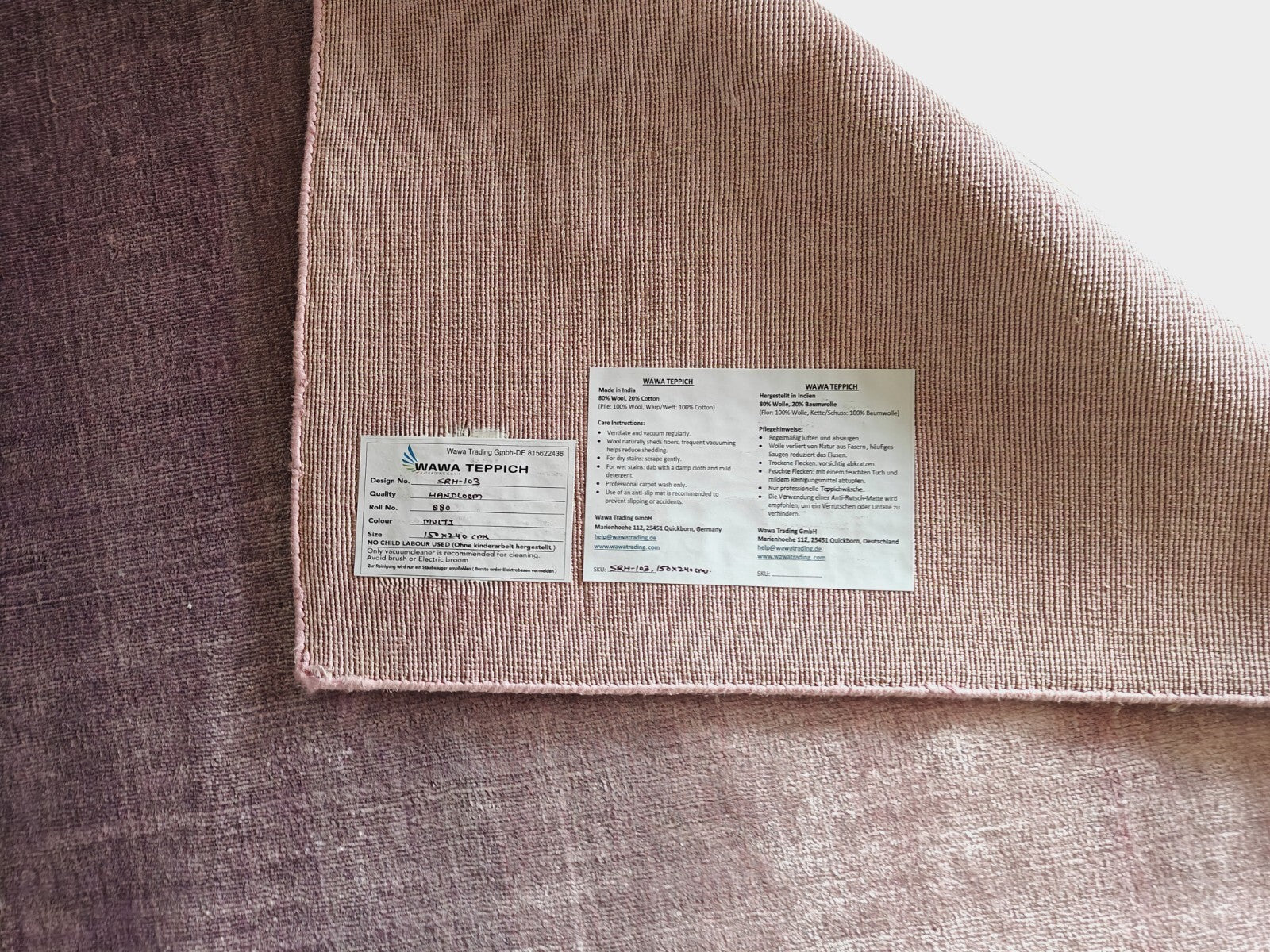 Handgewebter Teppich 150x240 Rosa Glanzoptik Viskose Flach Wohnzimmer SH103