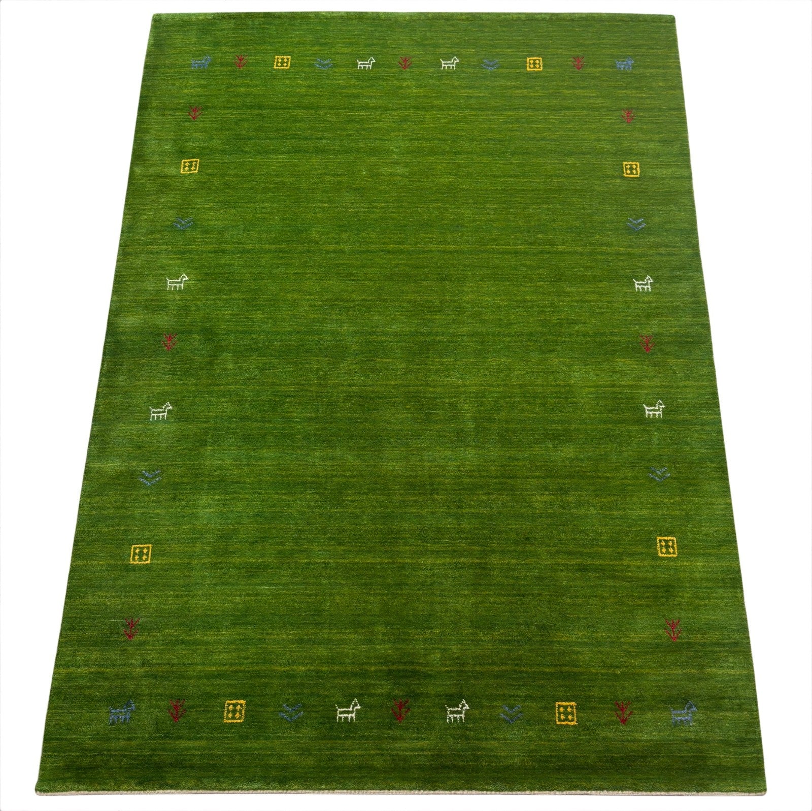 Zelený koberec Gabbeh, 100% vlna, 170x240 cm, obývací pokoj, orientální, ručně tkaný